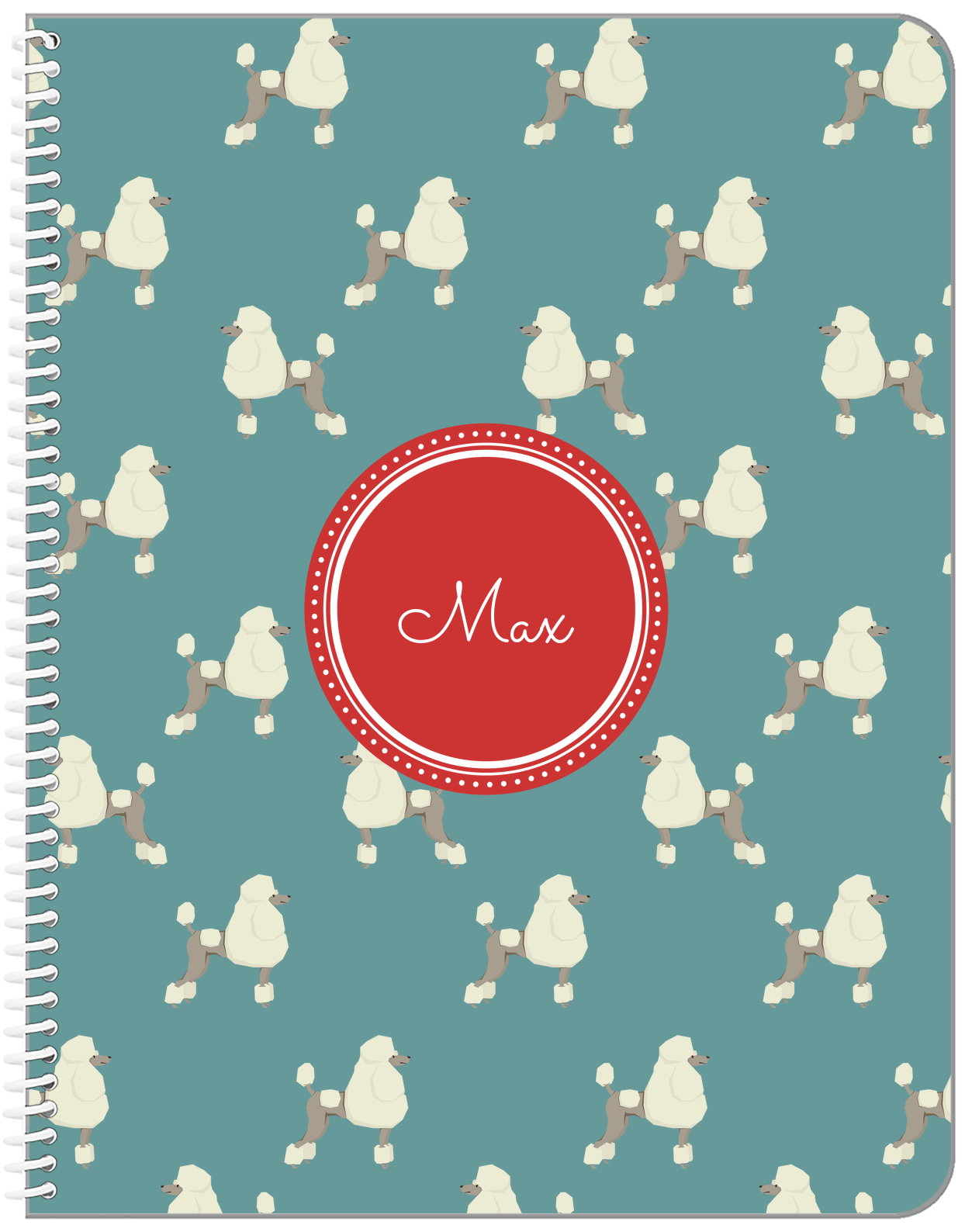 Personalized Dogs Notebook IX - Teal Background - Poodle - Front View