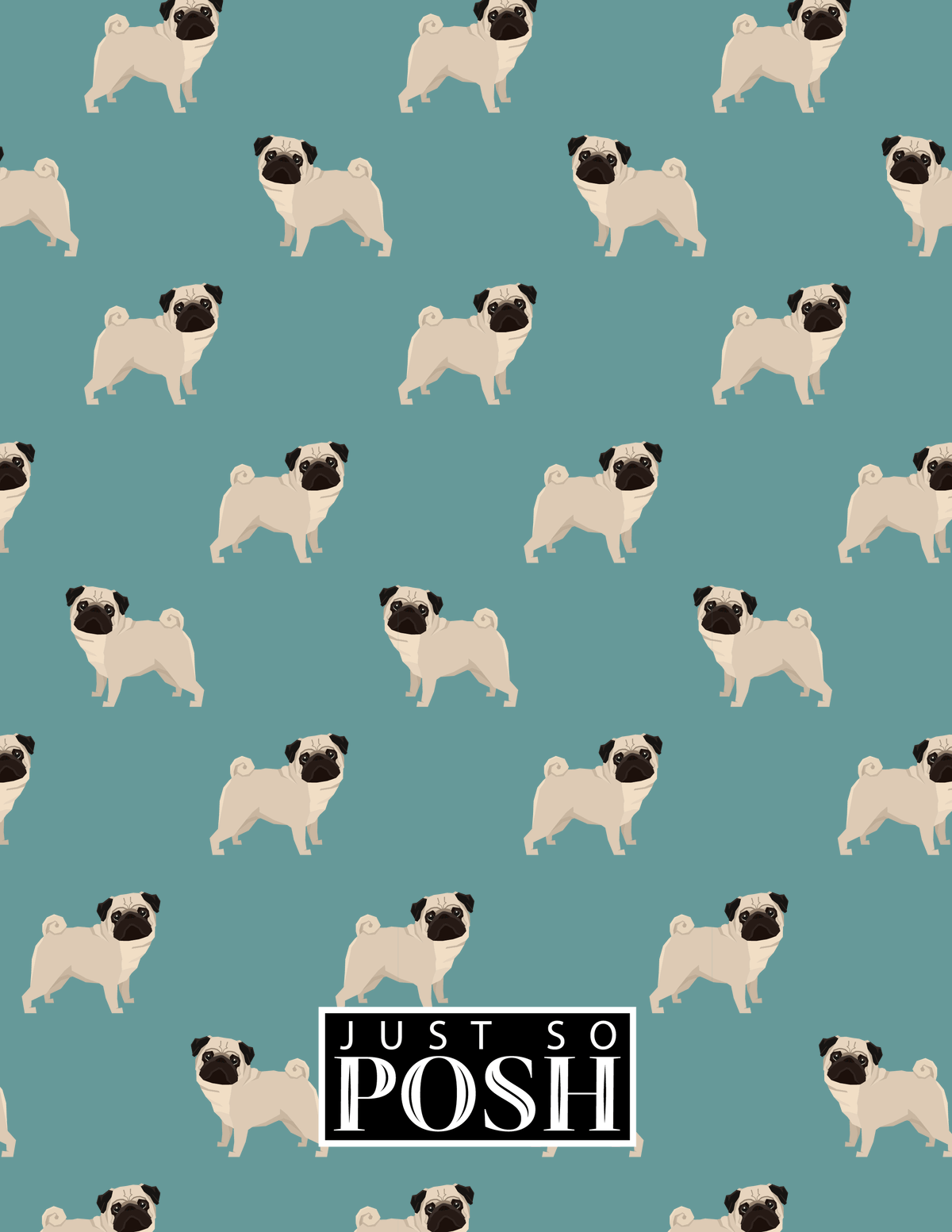 Personalized Dogs Notebook IX - Teal Background - Pug - Back View