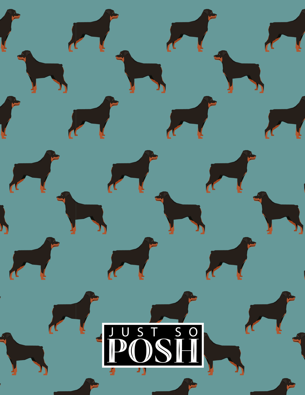 Personalized Dogs Notebook IX - Teal Background - Rottweiler - Back View