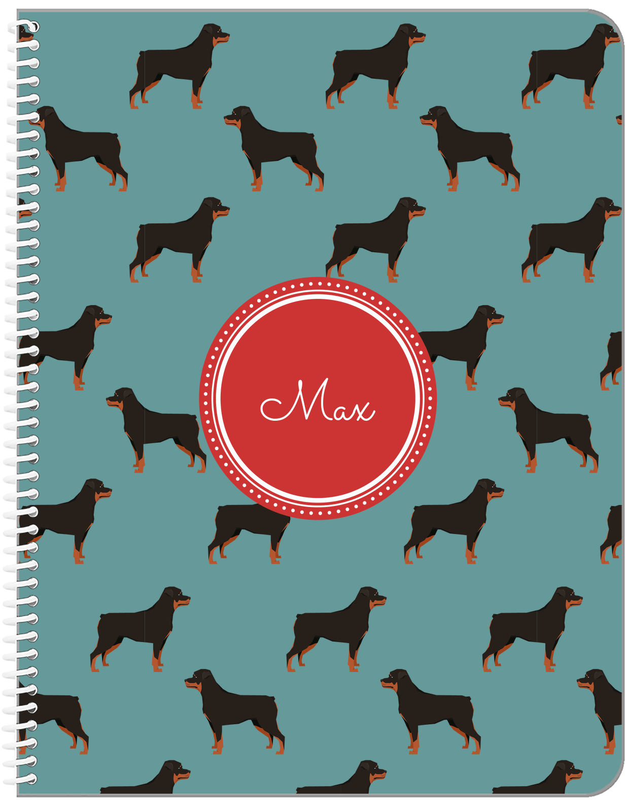 Personalized Dogs Notebook IX - Teal Background - Rottweiler - Front View