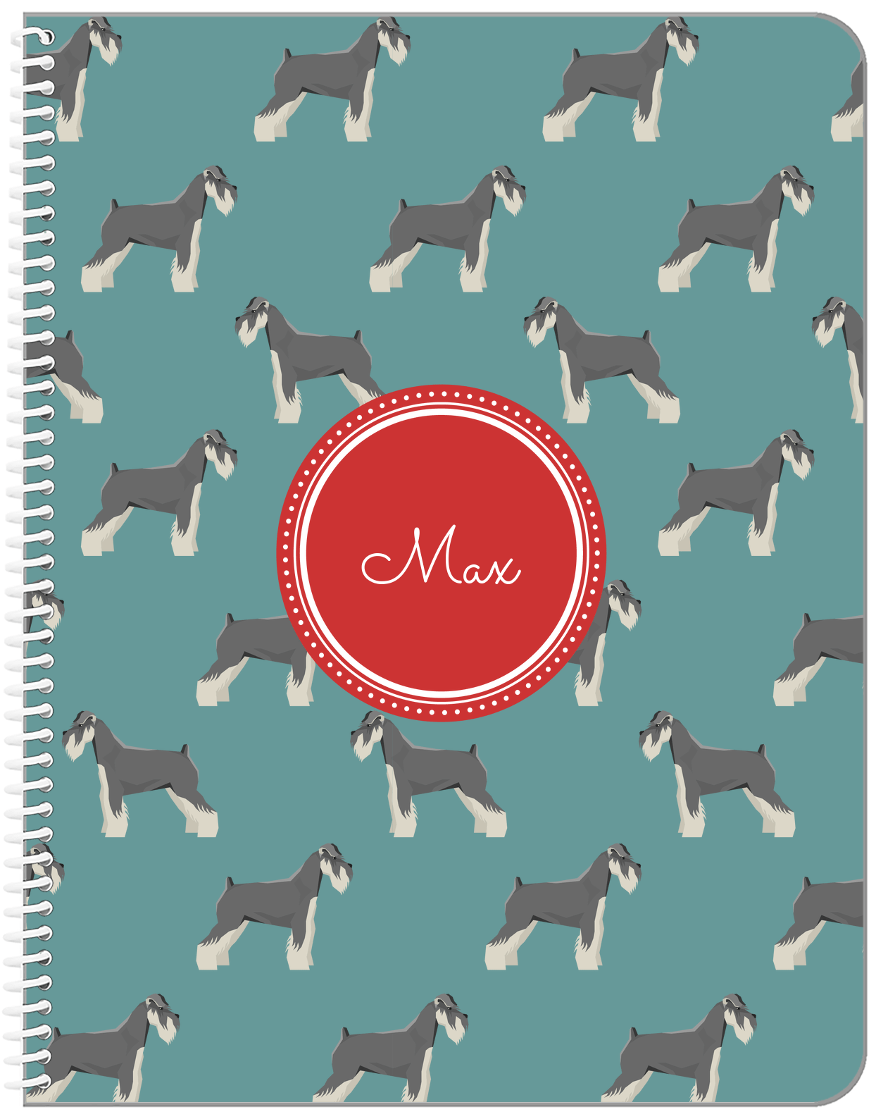 Personalized Dogs Notebook IX - Teal Background - Schnauzer - Front View