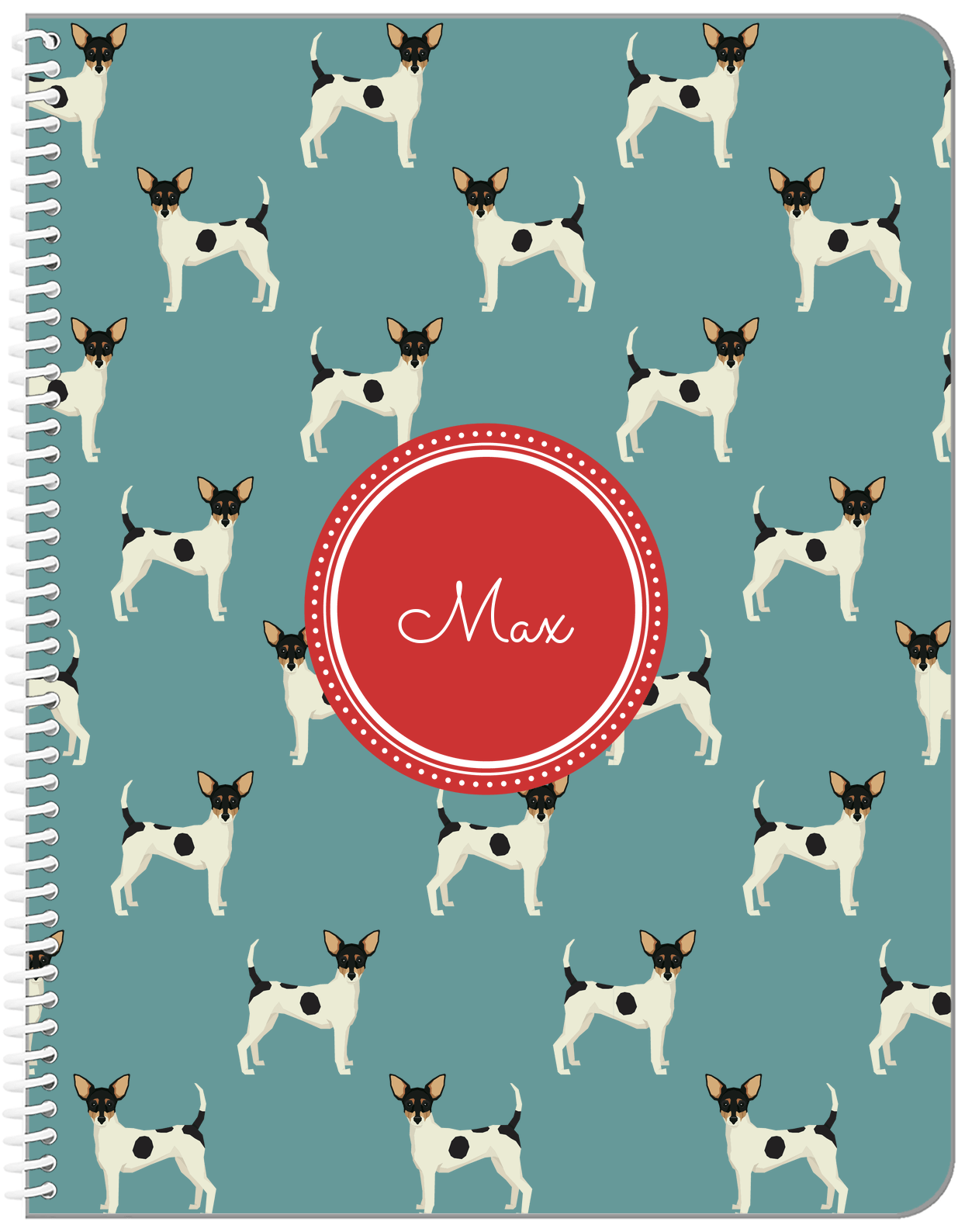 Personalized Dogs Notebook IX - Teal Background - Toy Fox Terrier - Front View