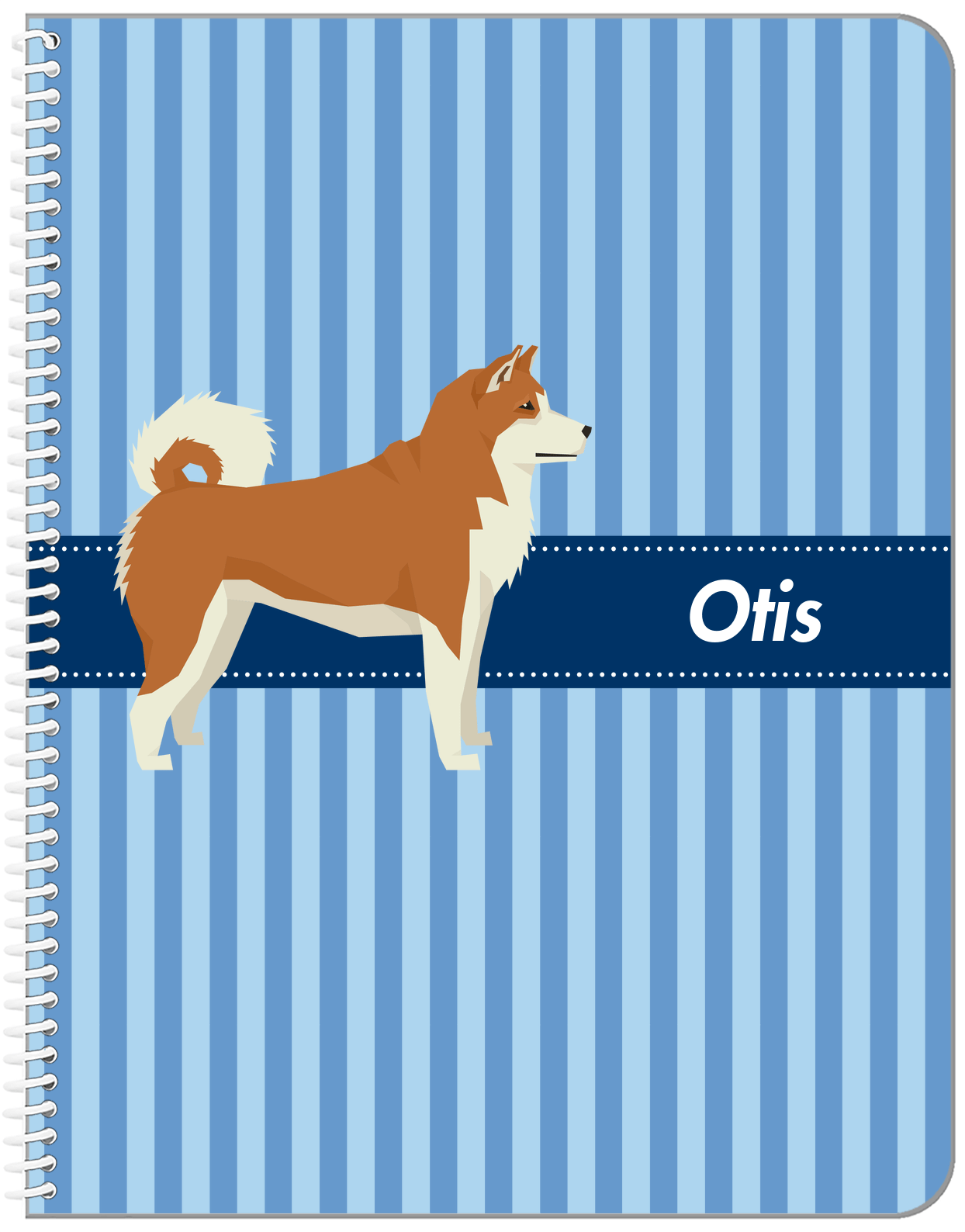 Personalized Dogs Notebook X - Blue Background - Akita Inu - Front View
