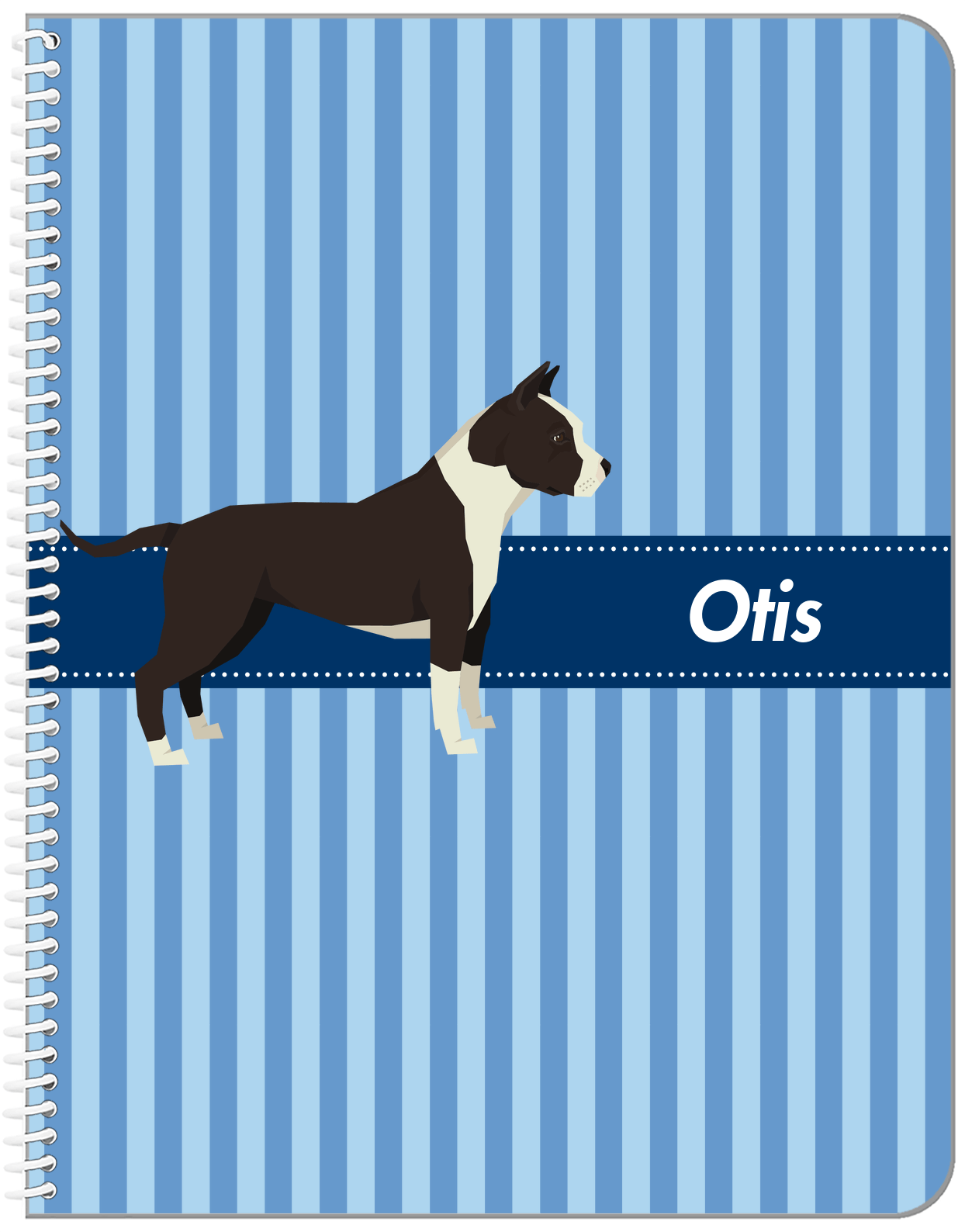 Personalized Dogs Notebook X - Blue Background - American Staffordshire Terrier - Front View