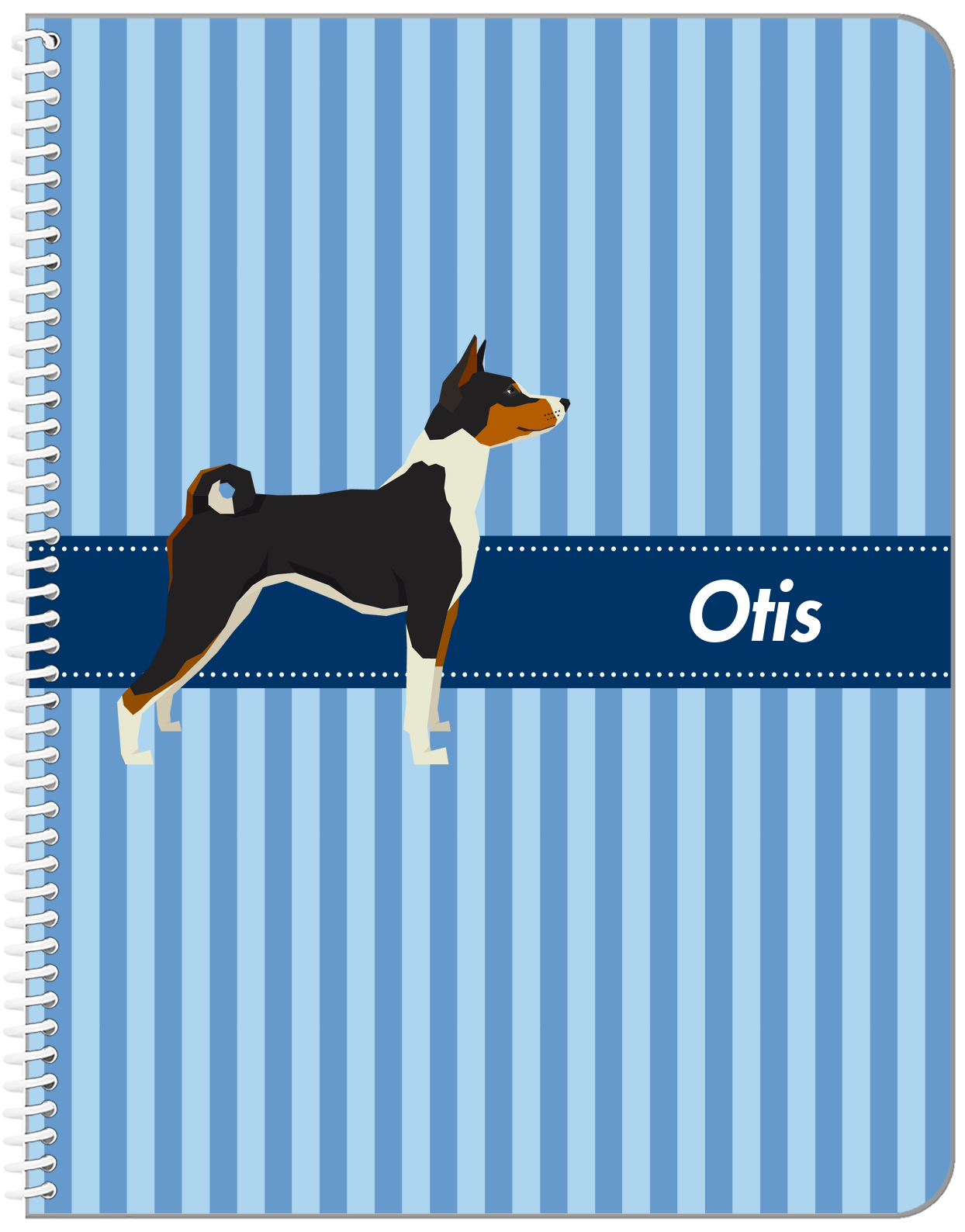 Personalized Dogs Notebook X - Blue Background - Basenji - Front View