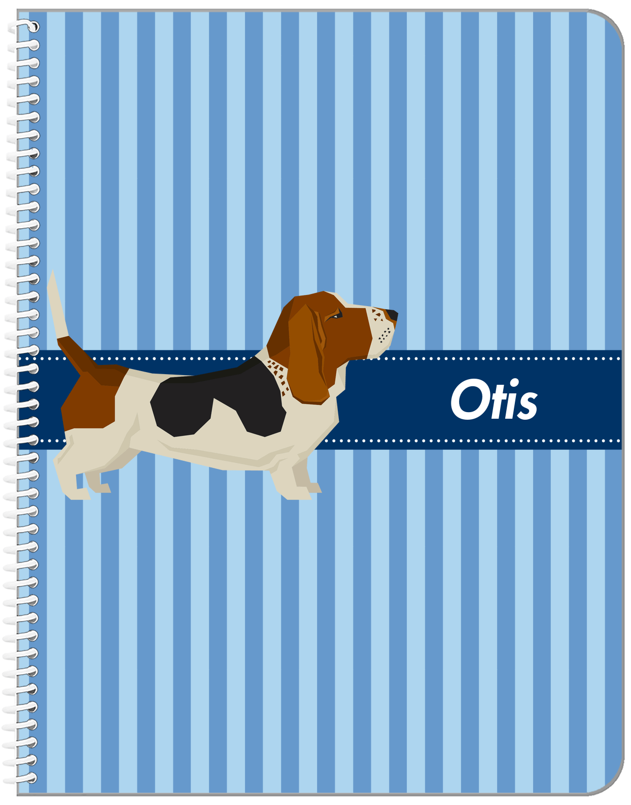 Personalized Dogs Notebook X - Blue Background - Basset Hound - Front View