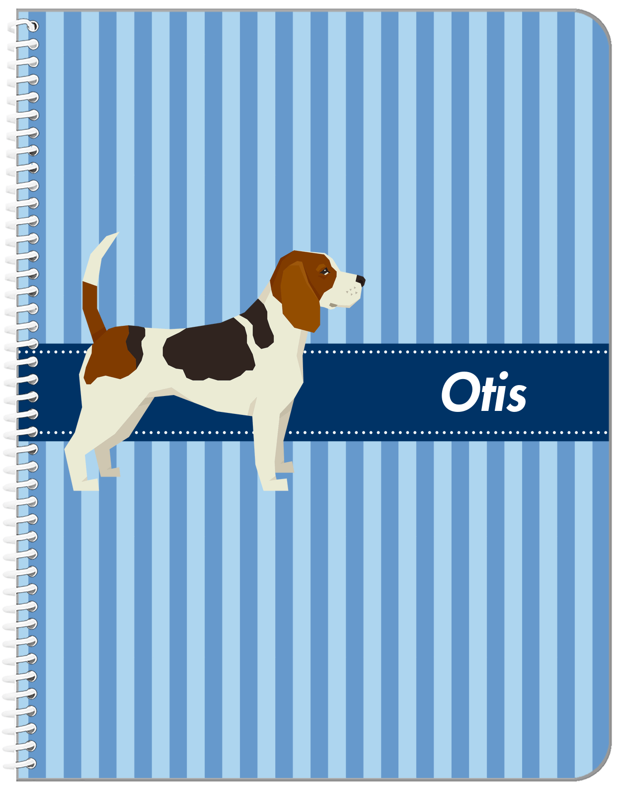 Personalized Dogs Notebook X - Blue Background - Beagle - Front View