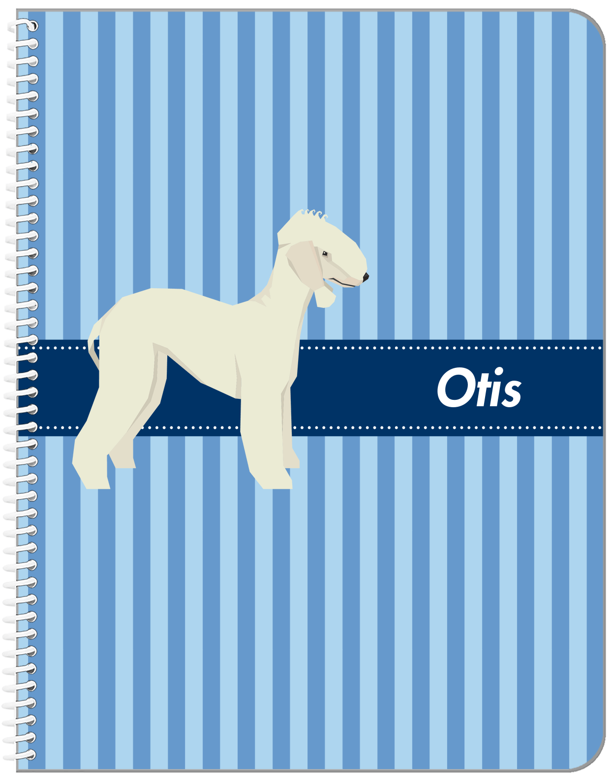 Personalized Dogs Notebook X - Blue Background - Bedlington Terrier - Front View