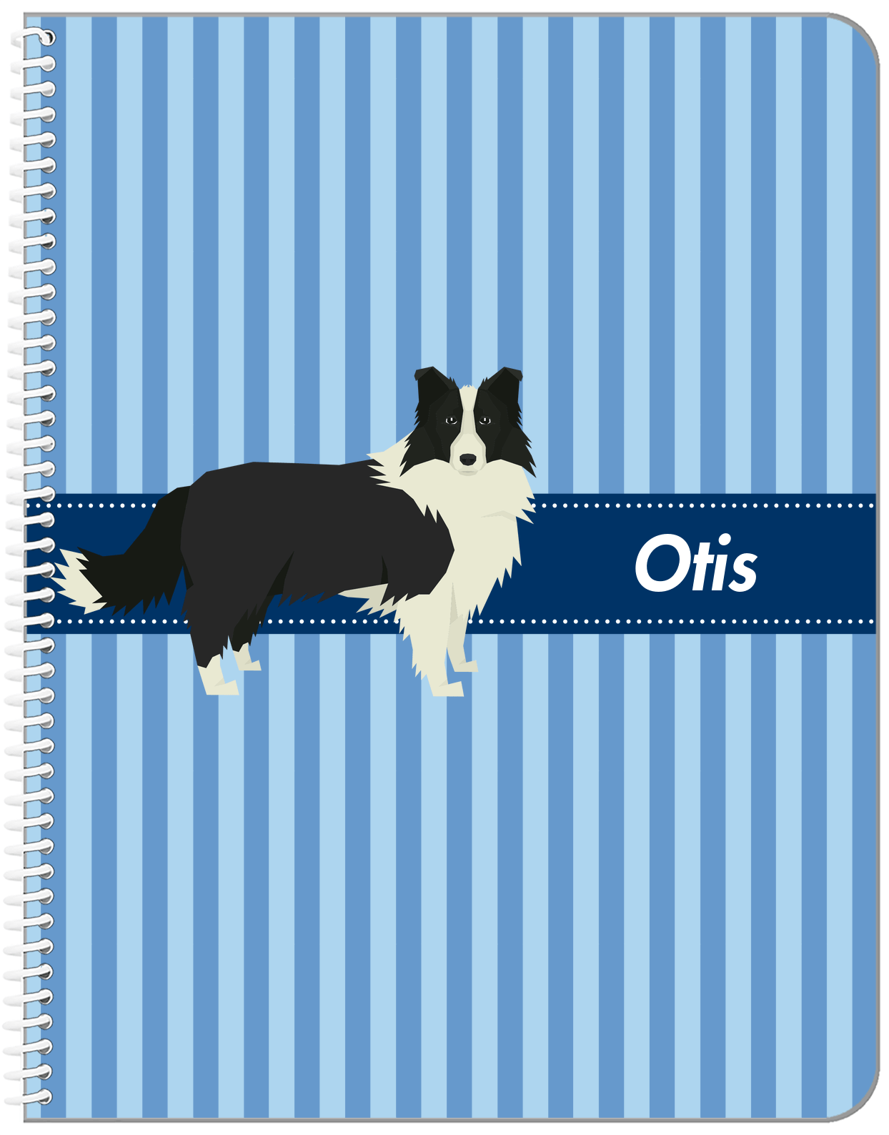Personalized Dogs Notebook X - Blue Background - Border Collie - Front View