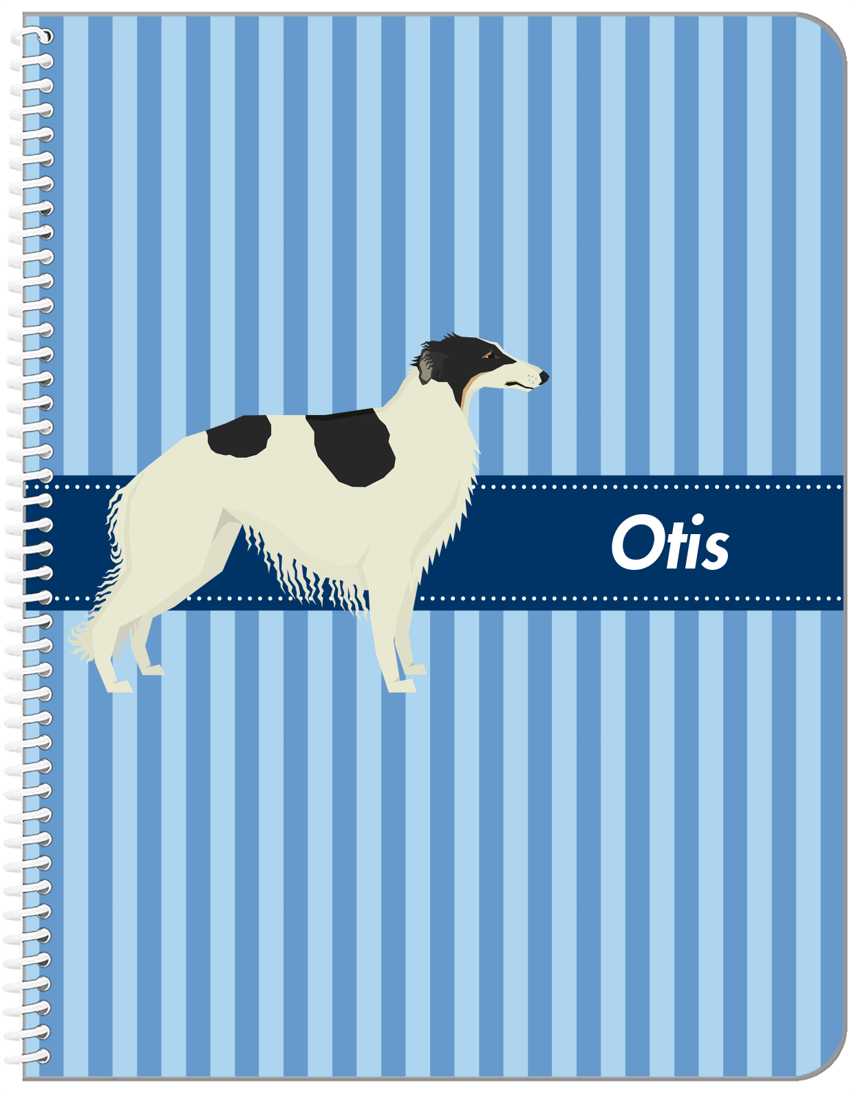 Personalized Dogs Notebook X - Blue Background - Borzoi - Front View