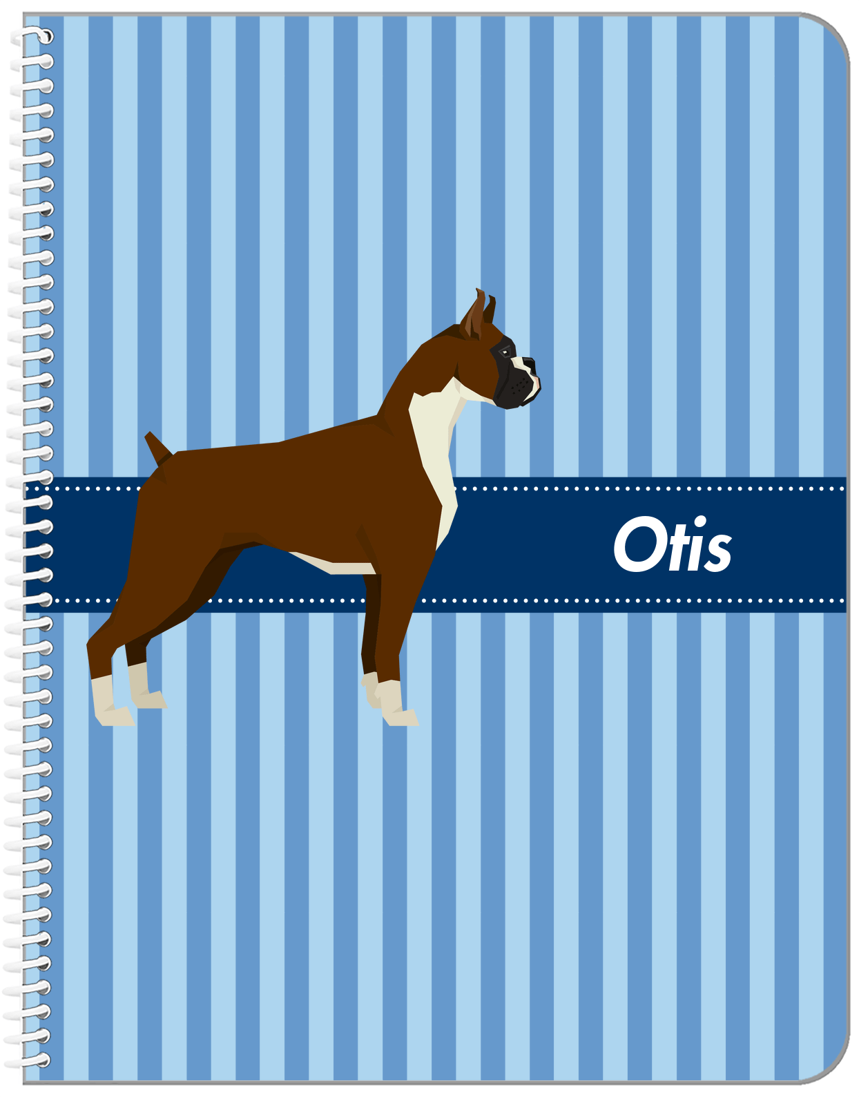 Personalized Dogs Notebook X - Blue Background - Boxer - Front View