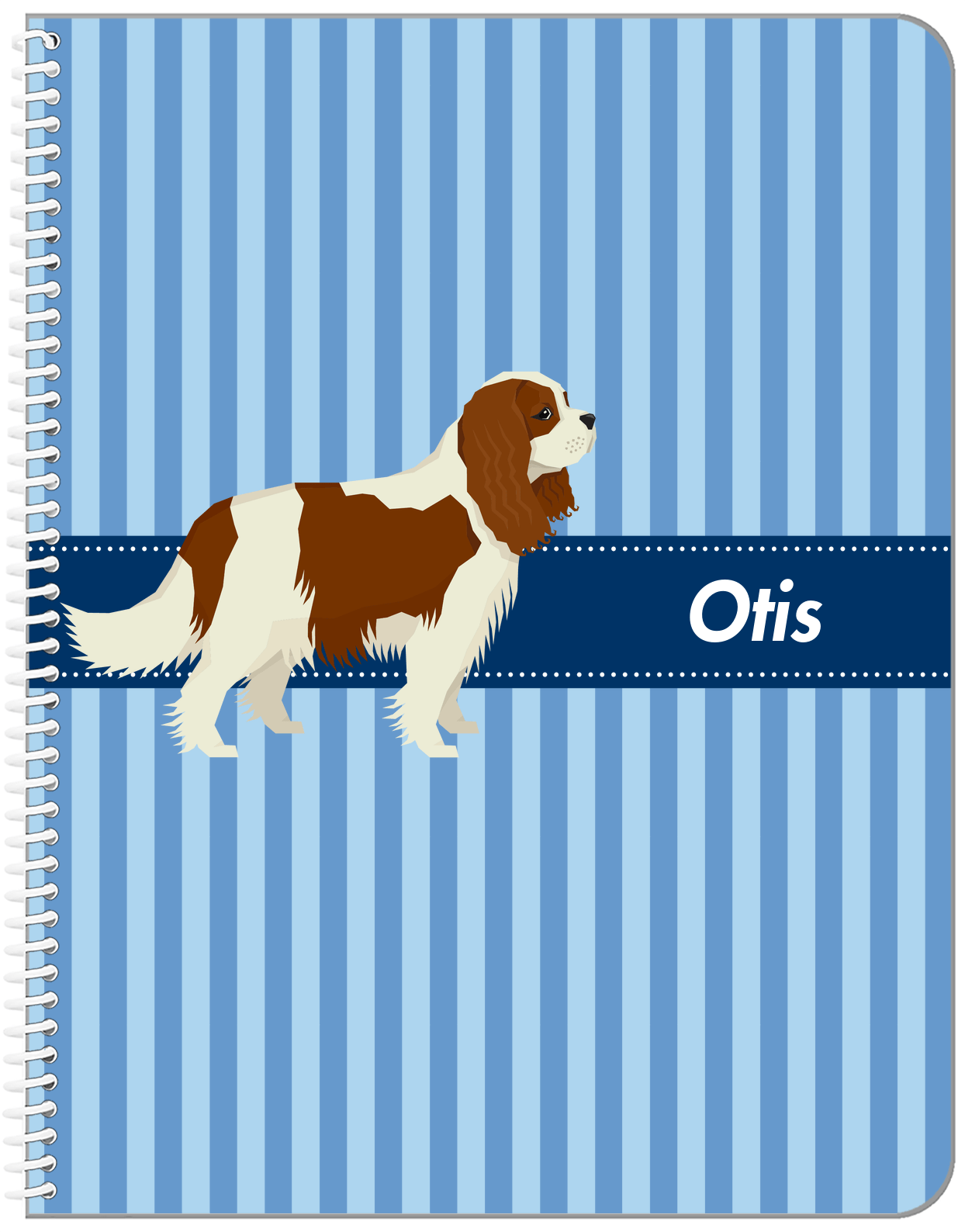 Personalized Dogs Notebook X - Blue Background - Cavalier King Charles Spaniel - Front View