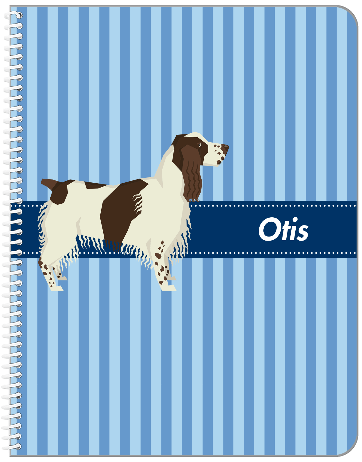 Personalized Dogs Notebook X - Blue Background - English Springer Spaniel - Front View