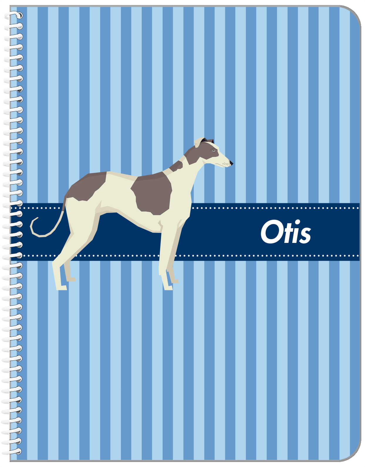 Personalized Dogs Notebook X - Blue Background - Greyhound - Front View