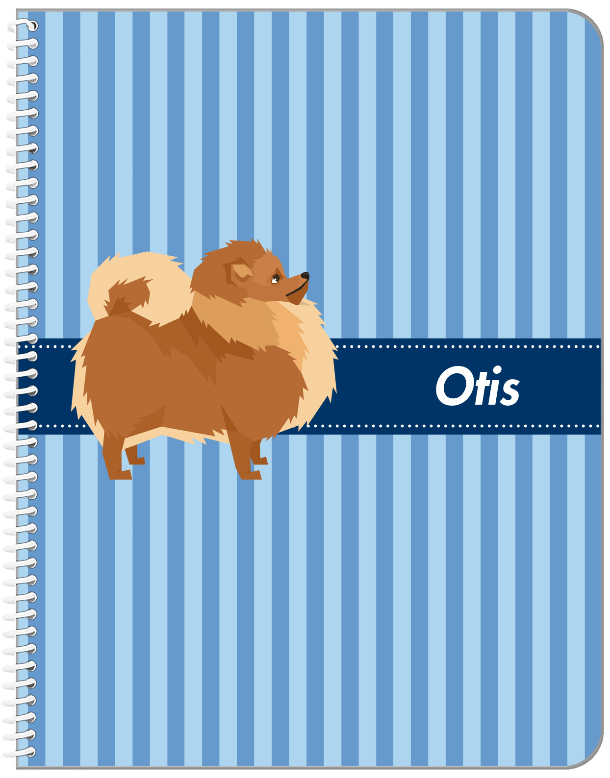 Personalized Dogs Notebook X - Blue Background - Pomeranian - Front View