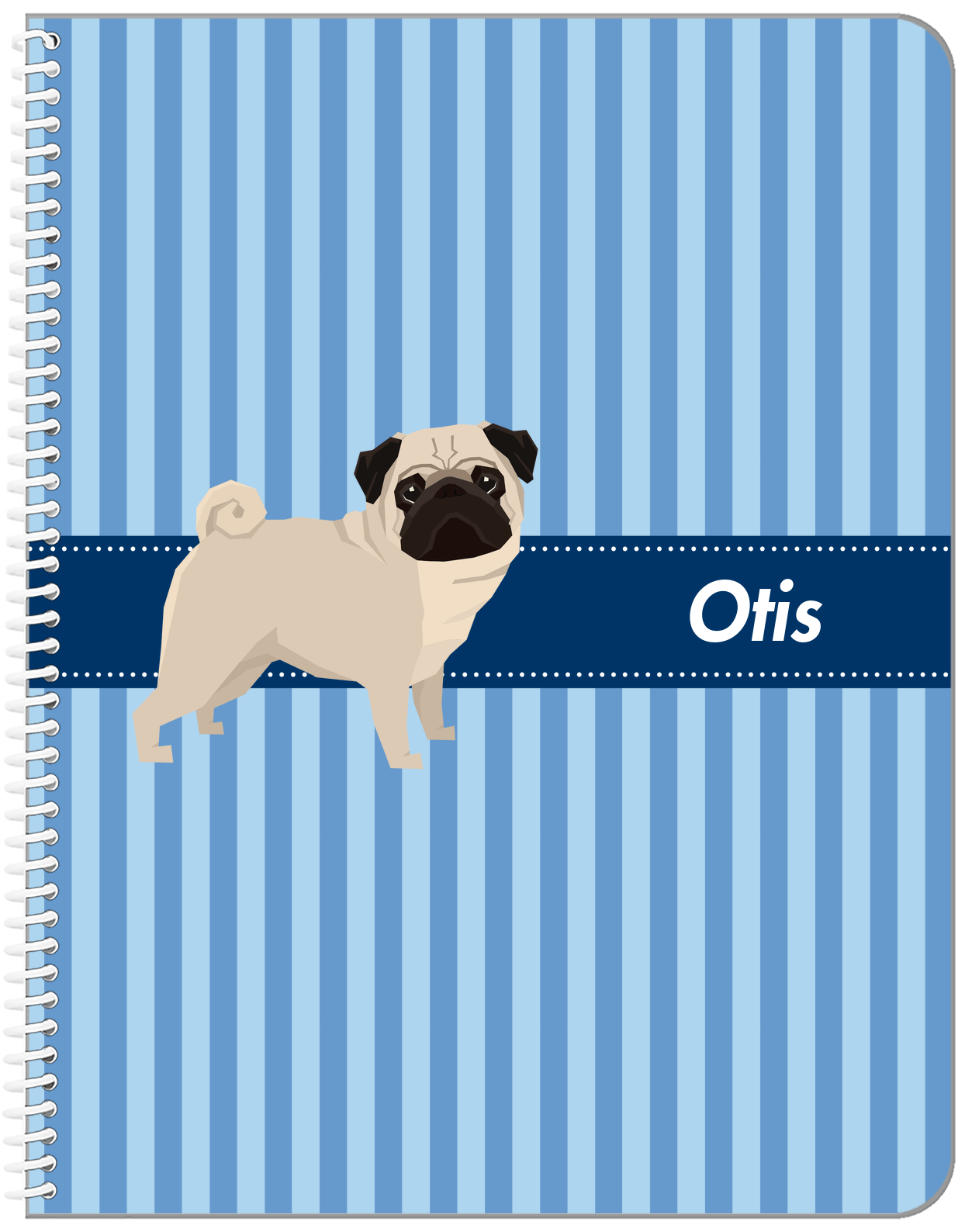 Personalized Dogs Notebook X - Blue Background - Pug - Front View
