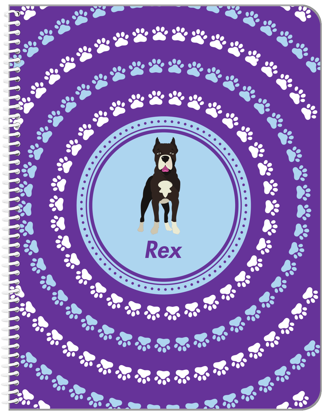 Personalized Dogs Notebook XII - Purple Background - American Staffordshire Terrier - Front View