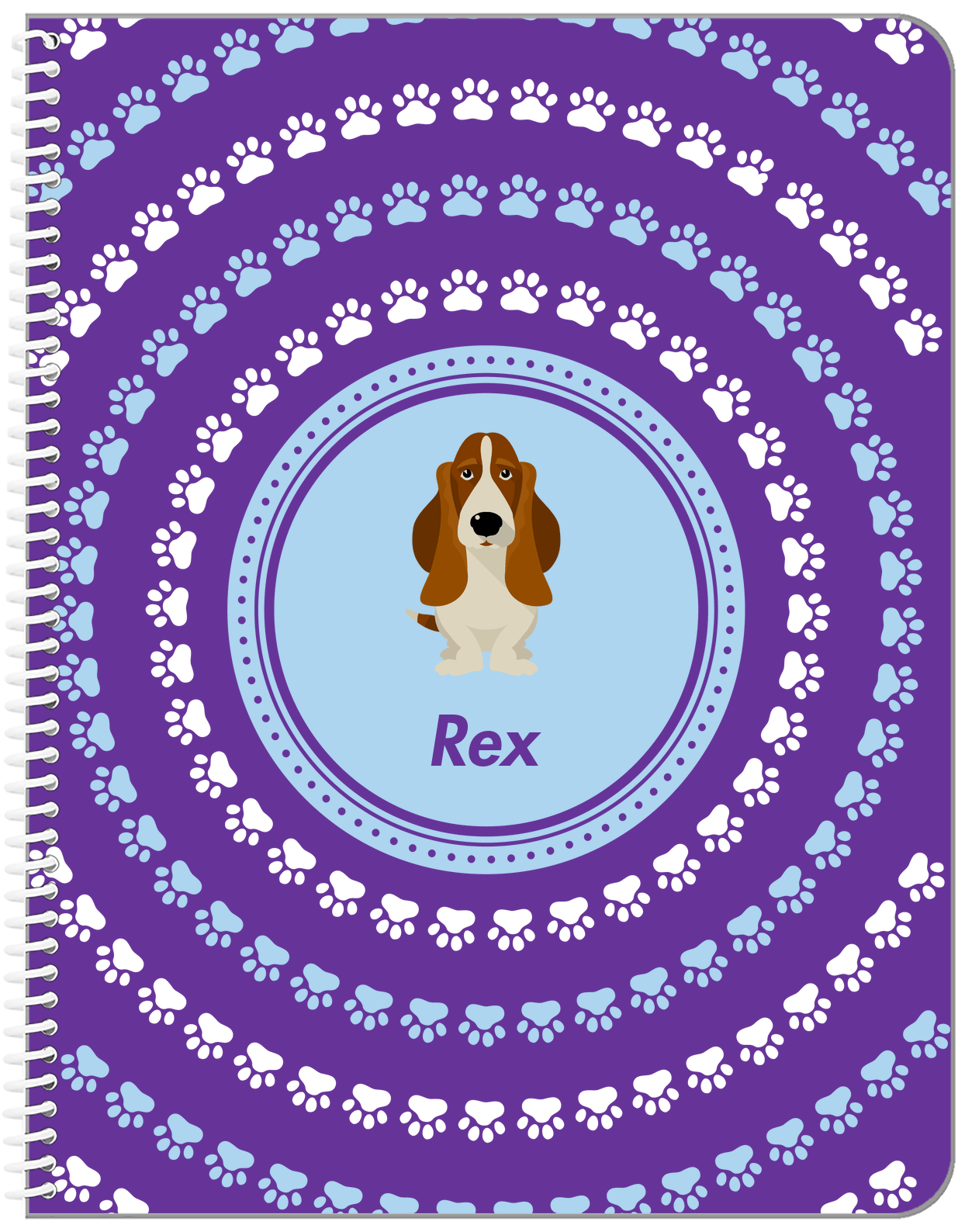 Personalized Dogs Notebook XII - Purple Background - Basset Hound - Front View