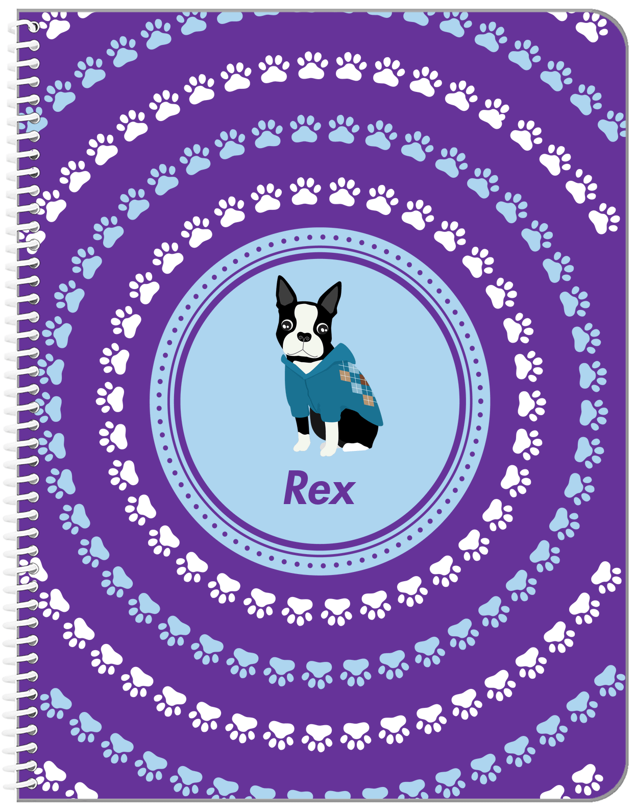 Personalized Dogs Notebook XII - Purple Background - Boston Terrier - Front View