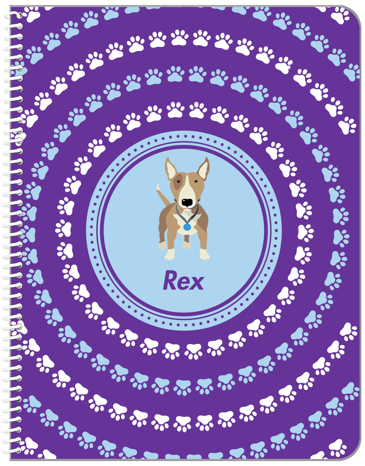 Personalized Dogs Notebook XII - Purple Background - Bull Terrier - Front View