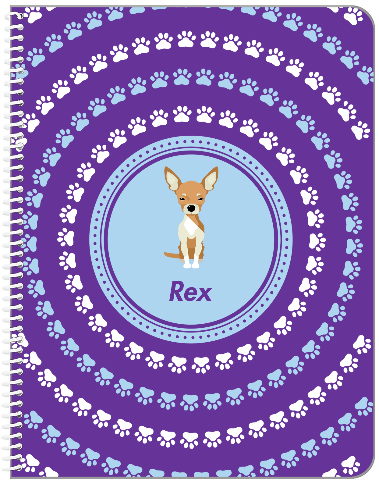 Personalized Dogs Notebook XII - Purple Background - Chihuahua - Front View