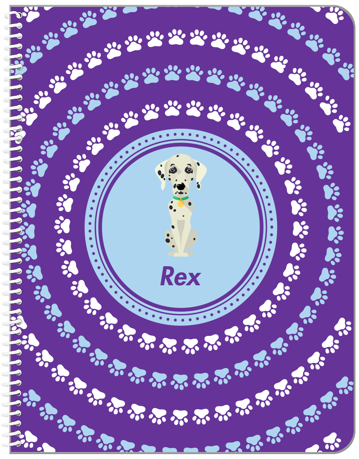 Personalized Dogs Notebook XII - Purple Background - Dalmatian - Front View