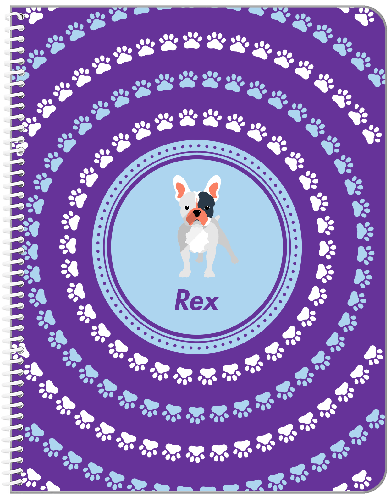 Personalized Dogs Notebook XII - Purple Background - French Bulldog - Front View