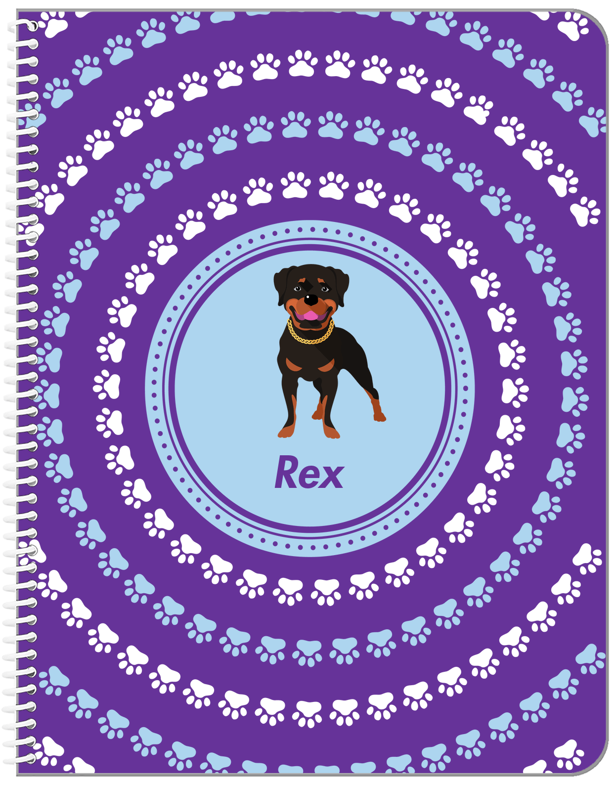 Personalized Dogs Notebook XII - Purple Background - Rottweiler - Front View
