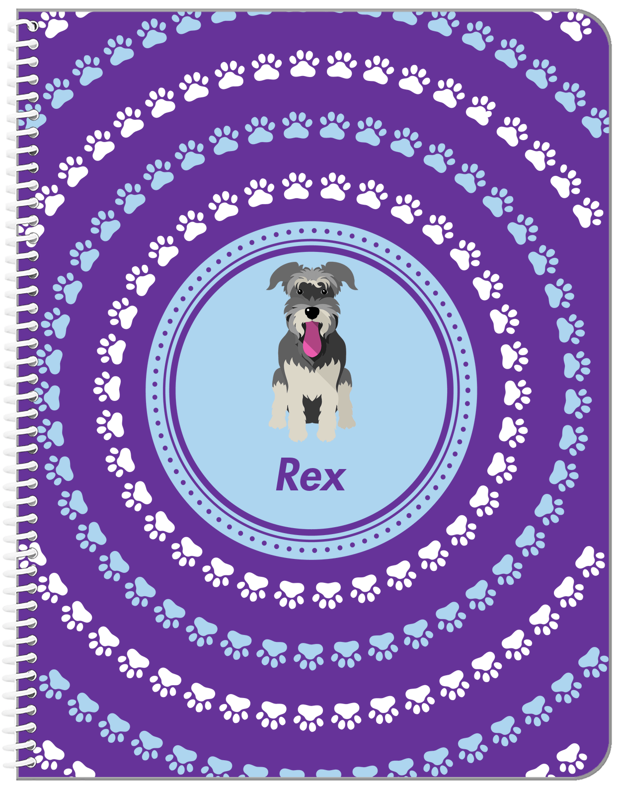 Personalized Dogs Notebook XII - Purple Background - Schnauzer - Front View