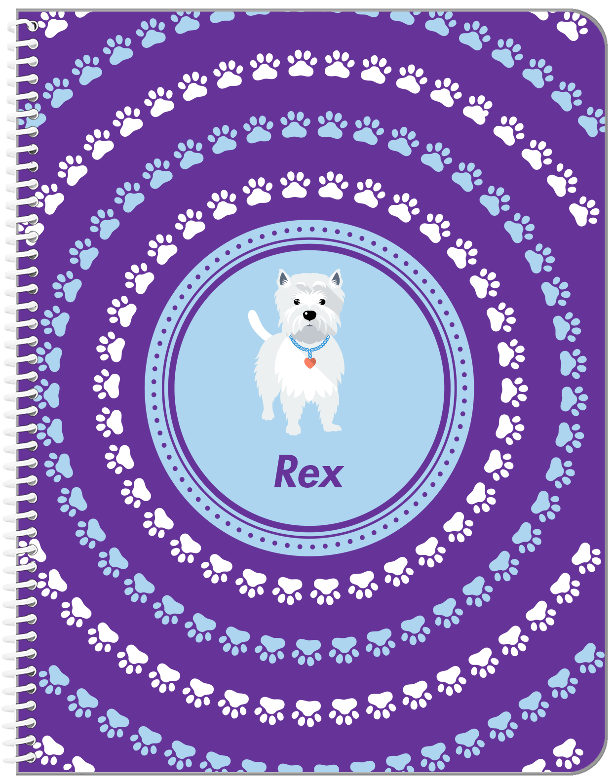 Personalized Dogs Notebook XII - Purple Background - Westie - Front View