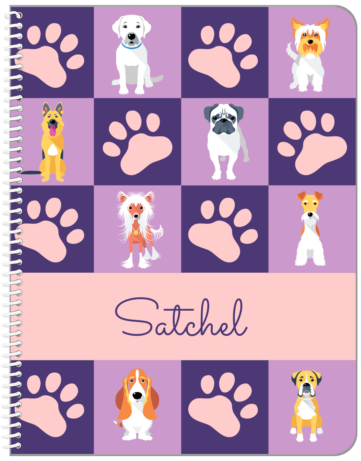 Personalized Dogs Notebook XIII - Purple Background - Front View