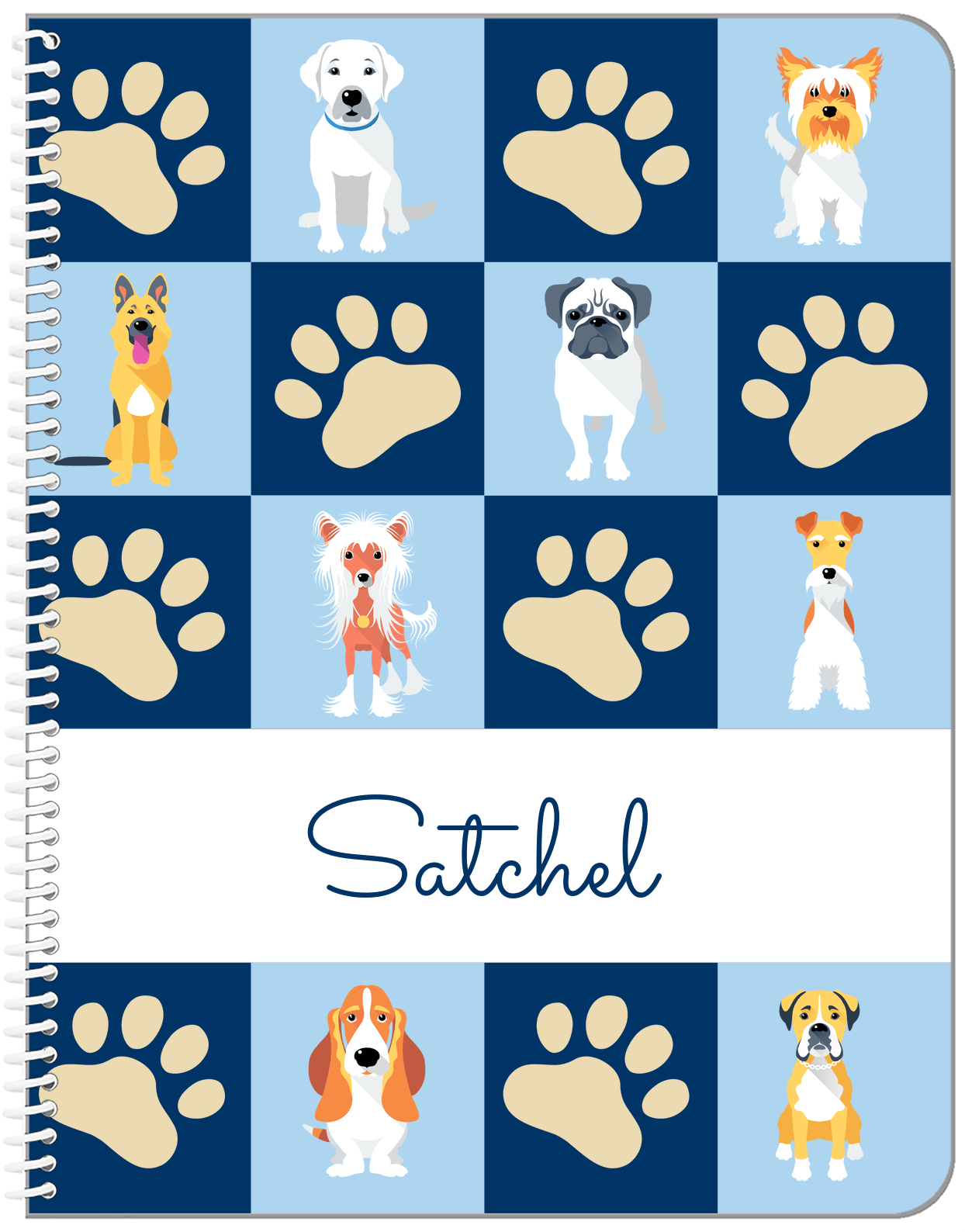 Personalized Dogs Notebook XIII - Blue Background - Front View