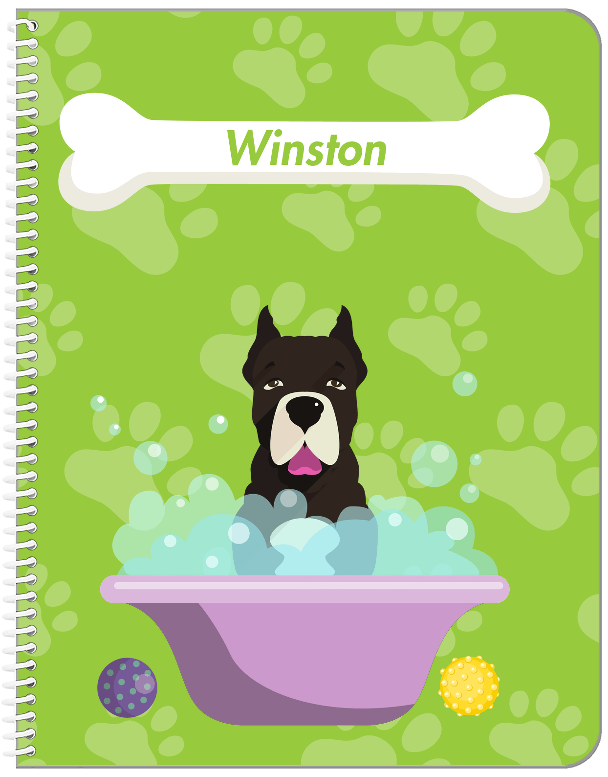 Personalized Dogs Notebook XV - Green Background - American Staffordshire Terrier - Front View