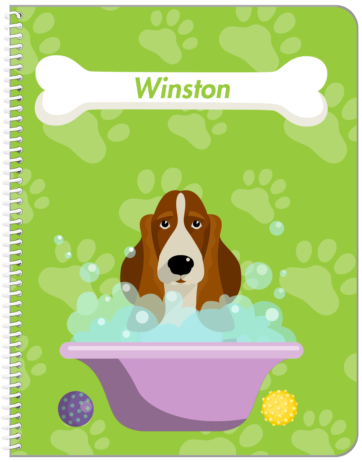 Personalized Dogs Notebook XV - Green Background - Basset Hound - Front View