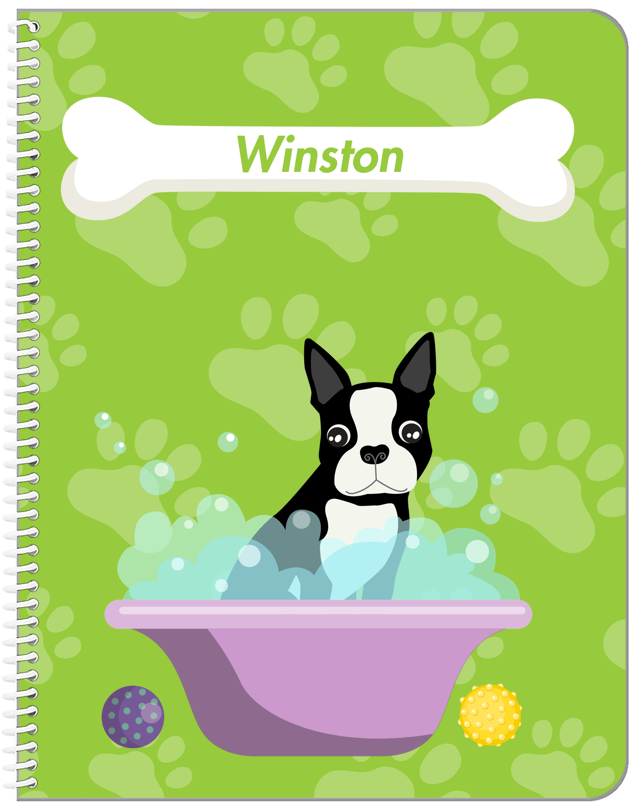 Personalized Dogs Notebook XV - Green Background - Boston Terrier - Front View