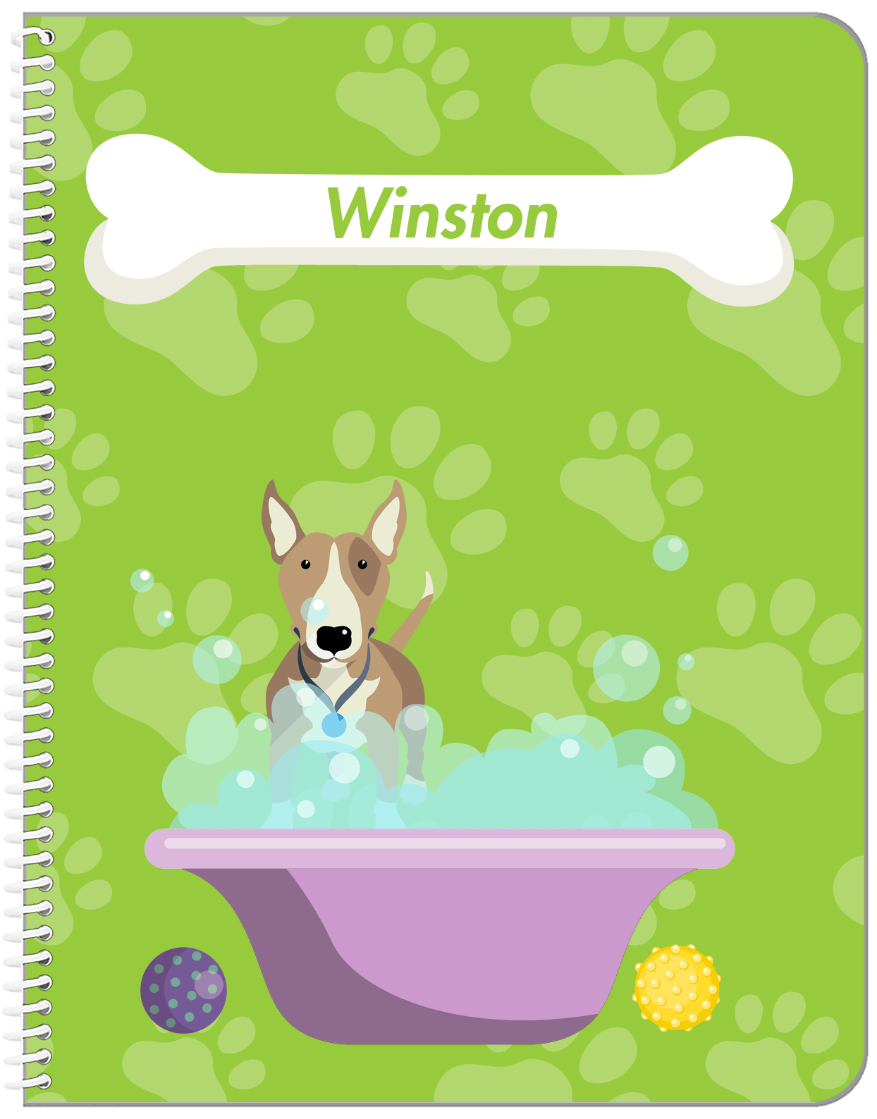 Personalized Dogs Notebook XV - Green Background - Bull Terrier - Front View