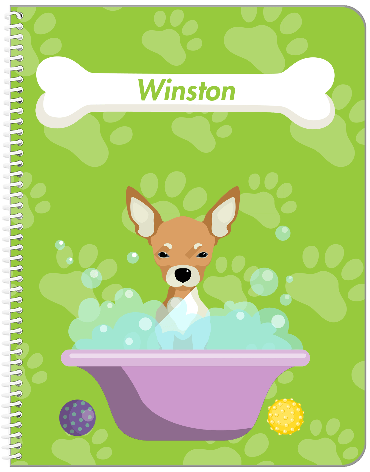 Personalized Dogs Notebook XV - Green Background - Chihuahua - Front View