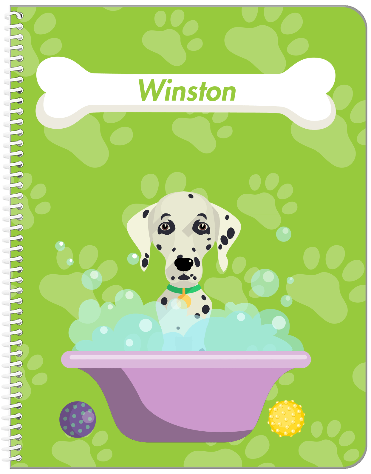 Personalized Dogs Notebook XV - Green Background - Dalmatian - Front View