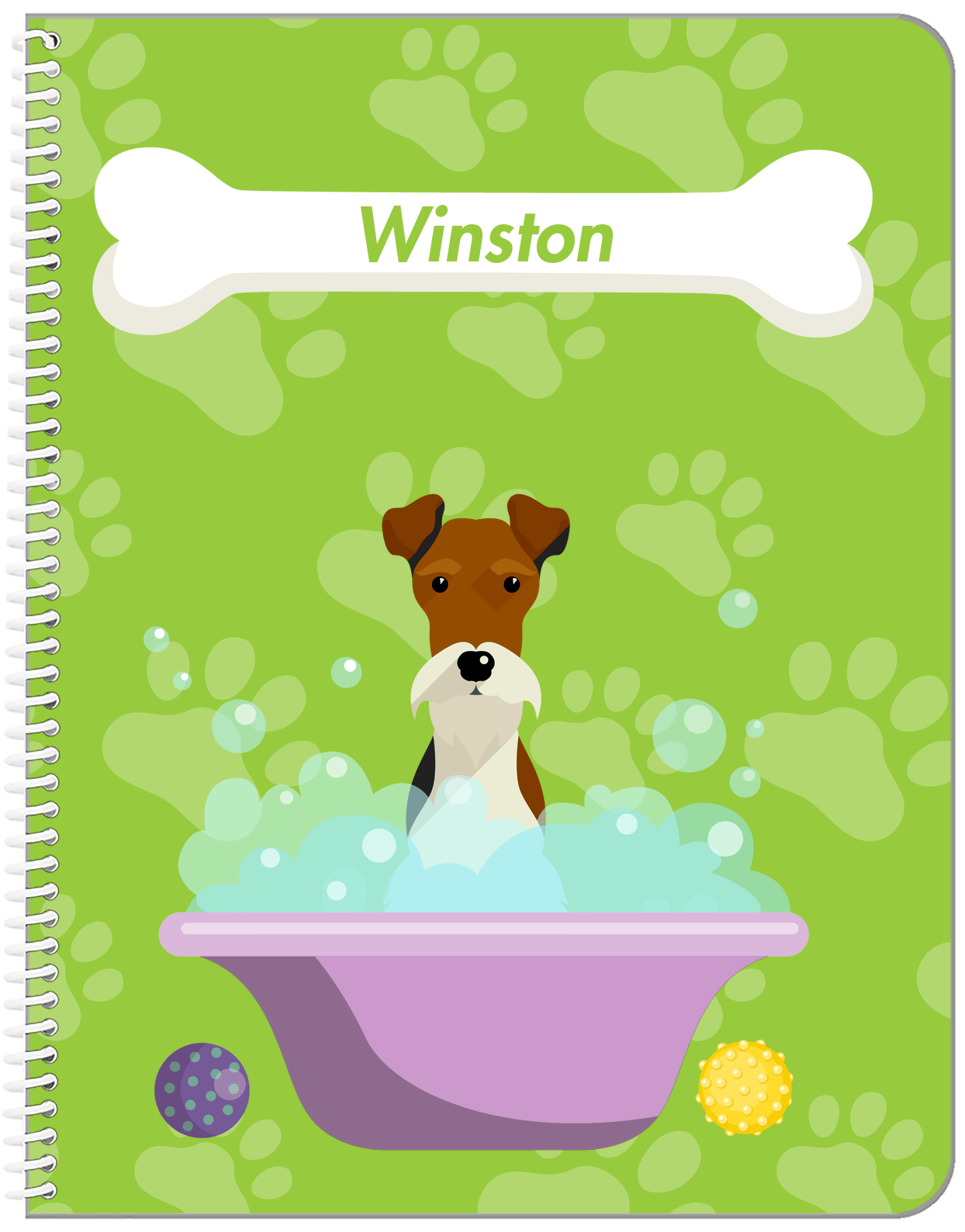 Personalized Dogs Notebook XV - Green Background - Fox Terrier - Front View