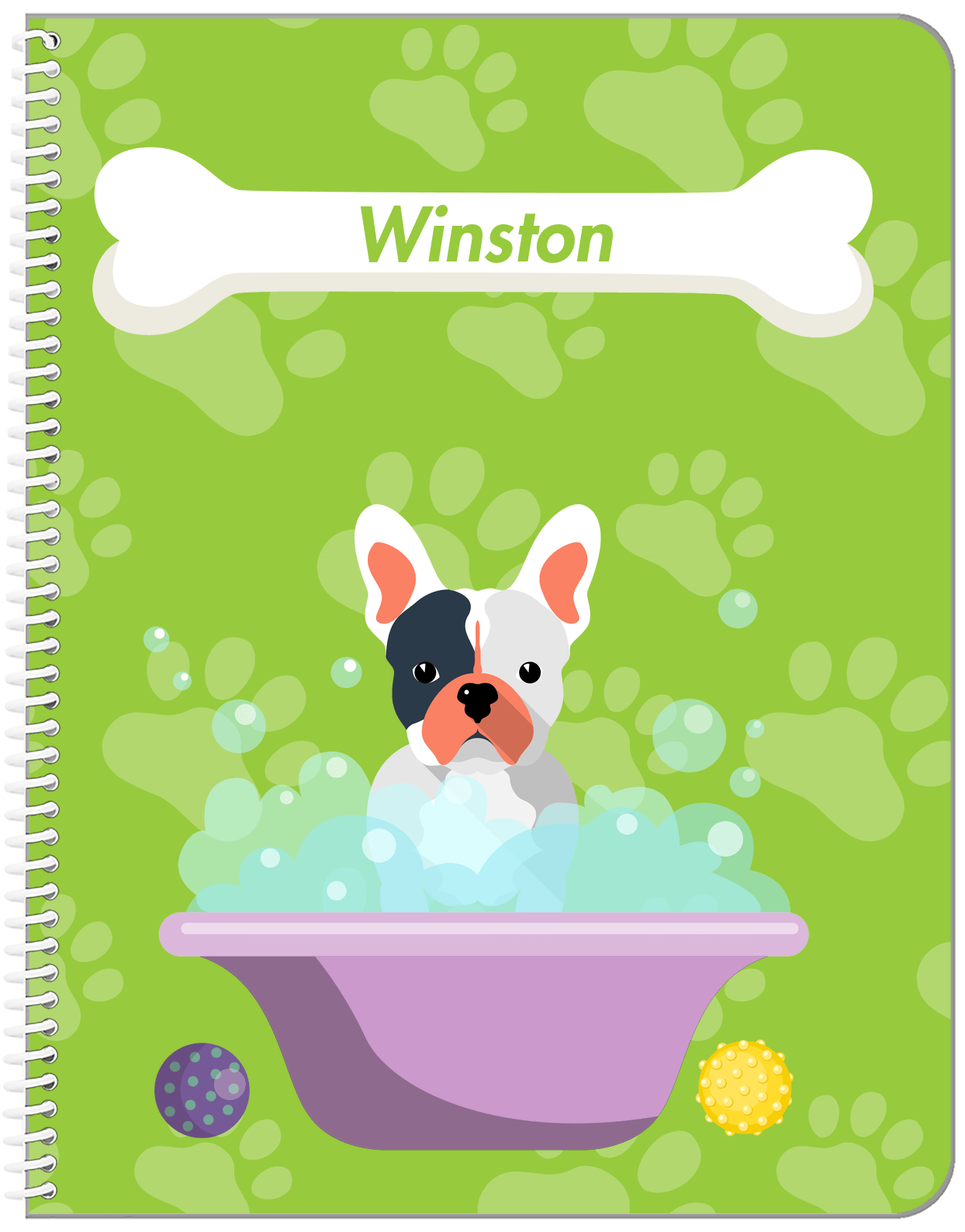 Personalized Dogs Notebook XV - Green Background - French Bulldog - Front View