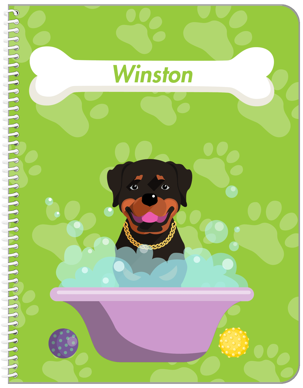 Personalized Dogs Notebook XV - Green Background - Rottweiler - Front View
