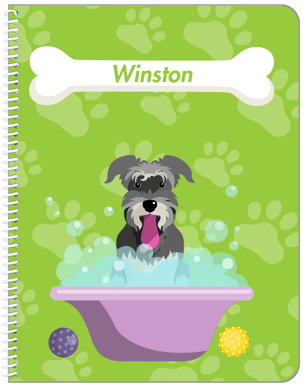 Personalized Dogs Notebook XV - Green Background - Schnauzer - Front View
