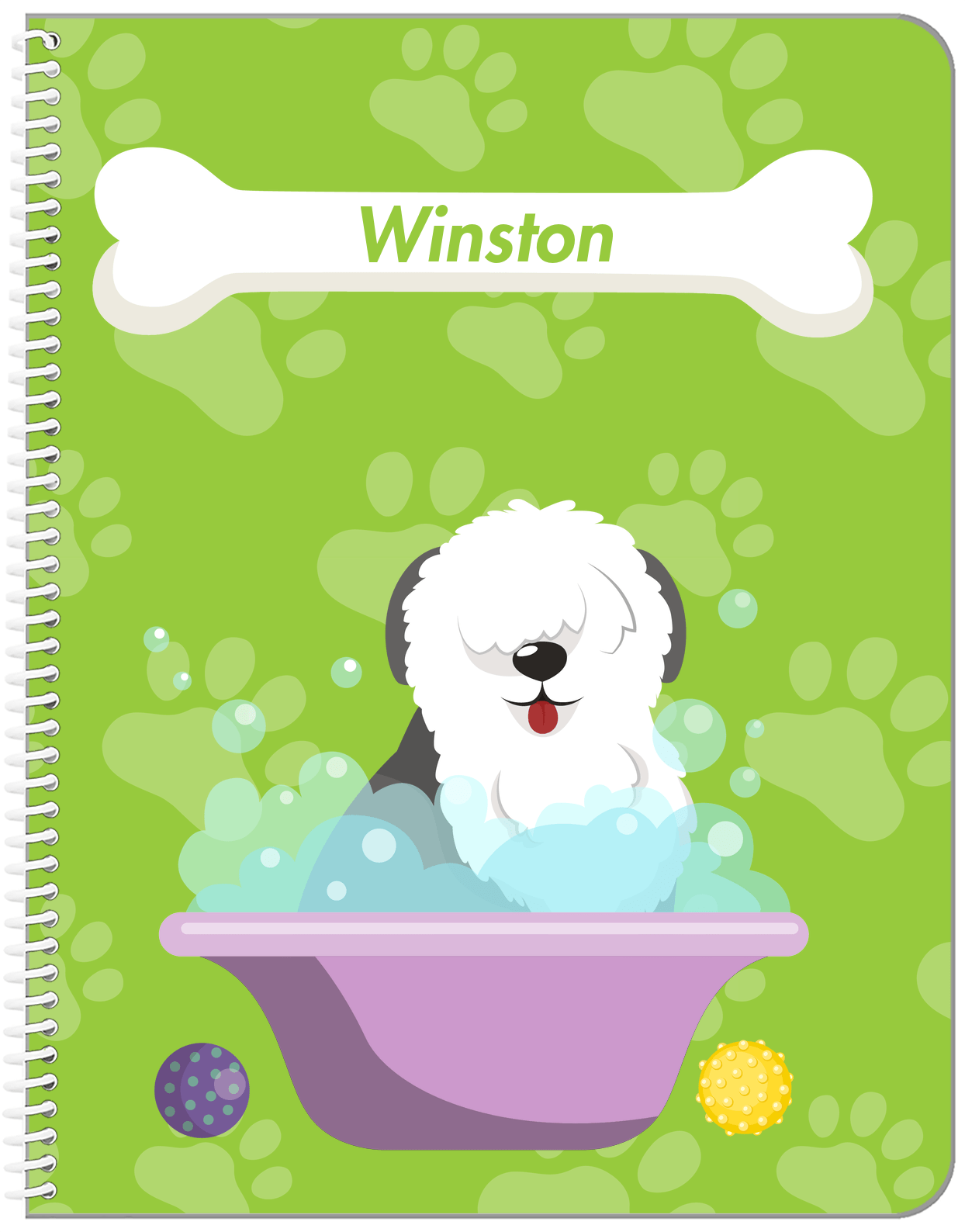 Personalized Dogs Notebook XV - Green Background - Sheep Dog - Front View