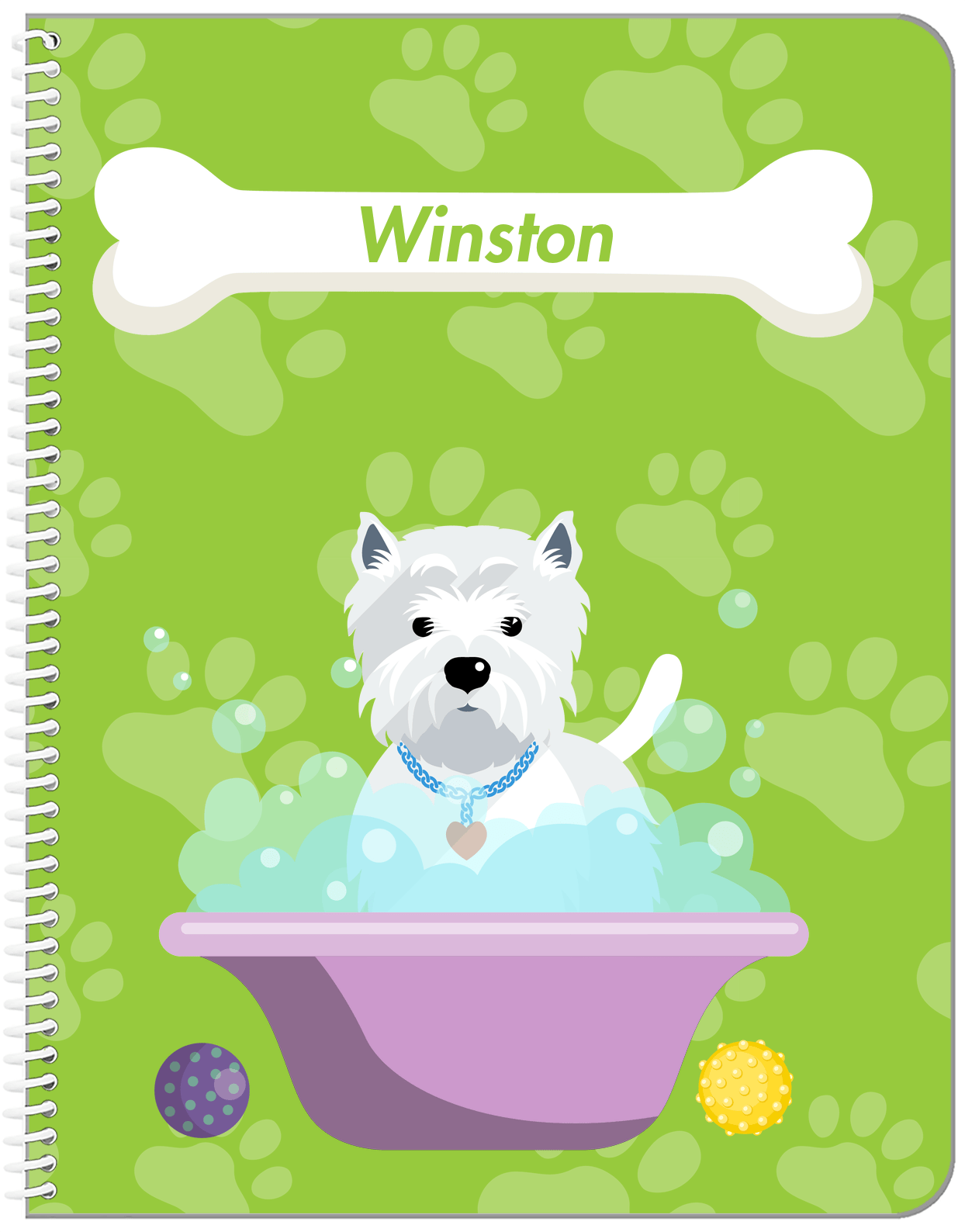Personalized Dogs Notebook XV - Green Background - Westie - Front View