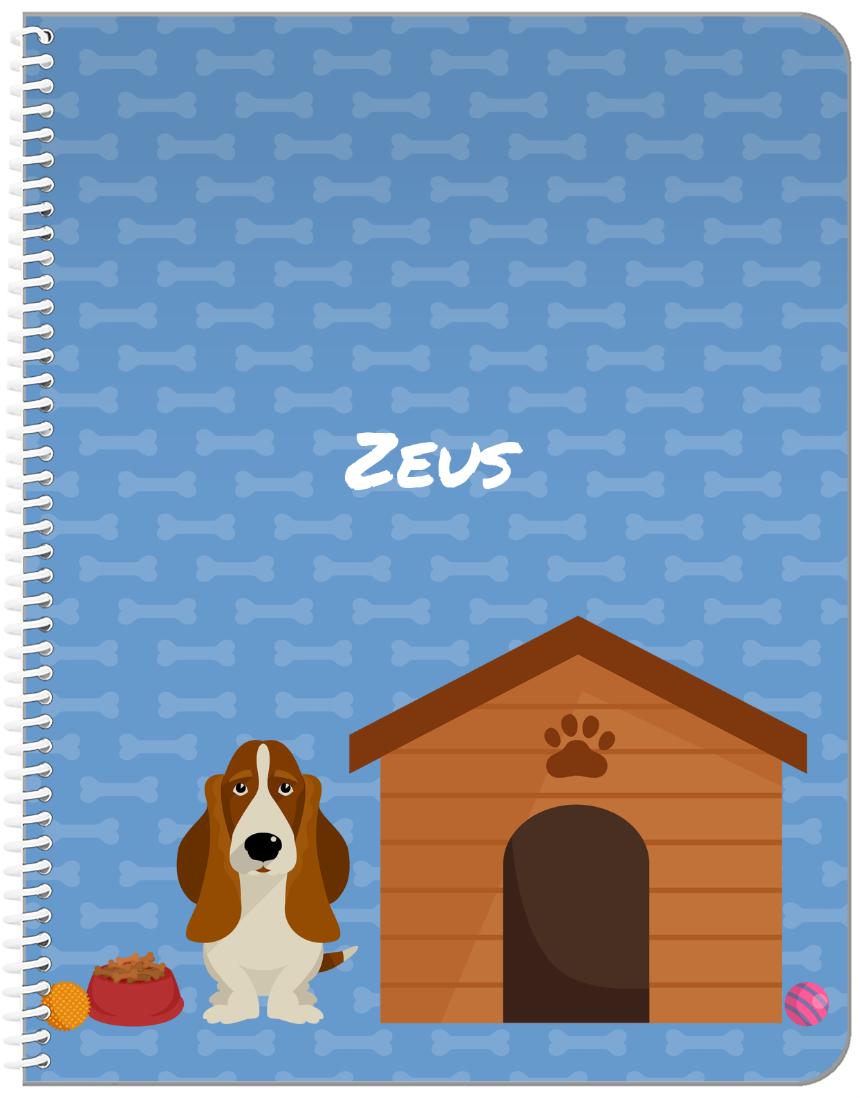 Personalized Dogs Notebook XVI - Blue Background - Basset Hound - Front View