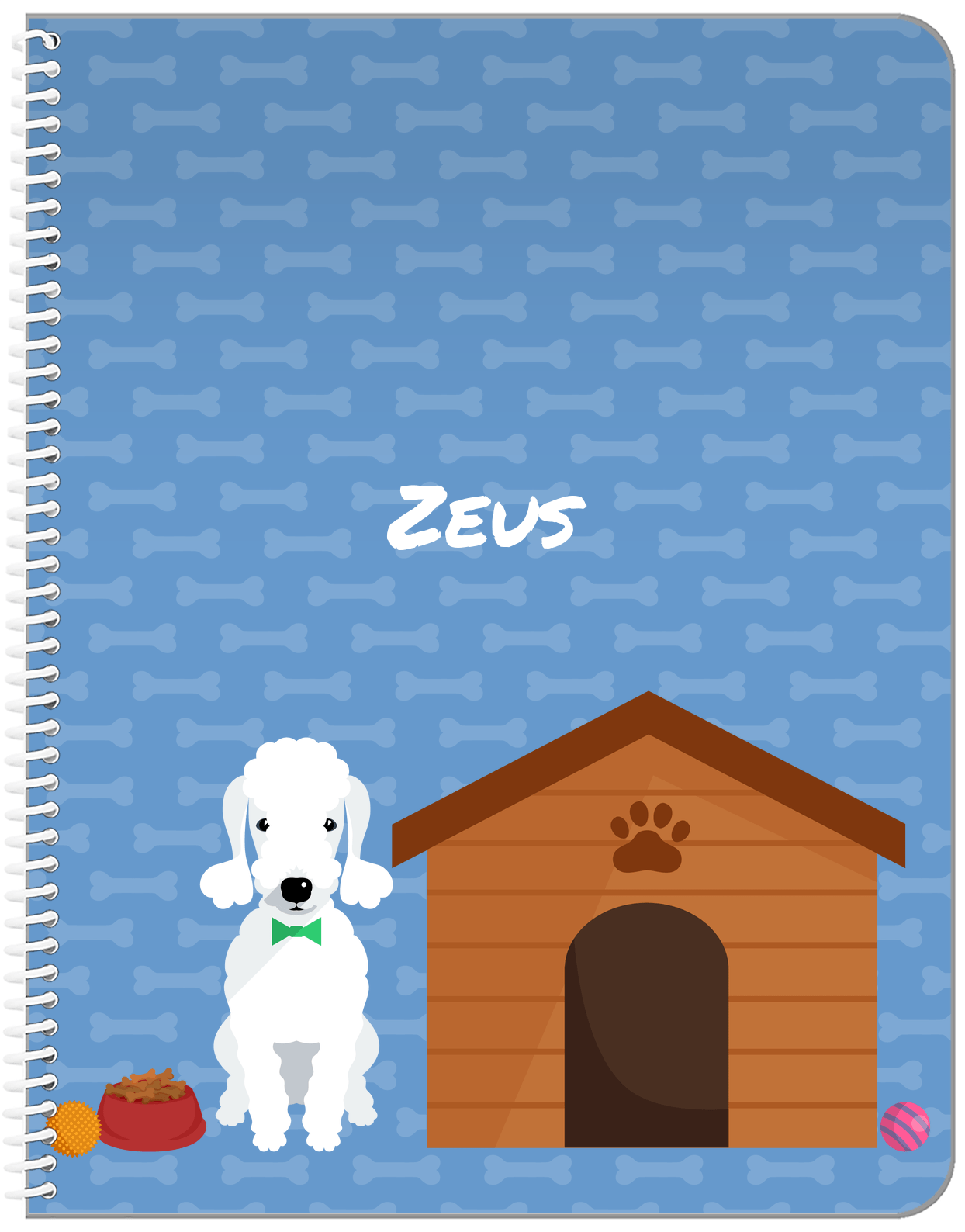 Personalized Dogs Notebook XVI - Blue Background - Bedlington Terrier - Front View
