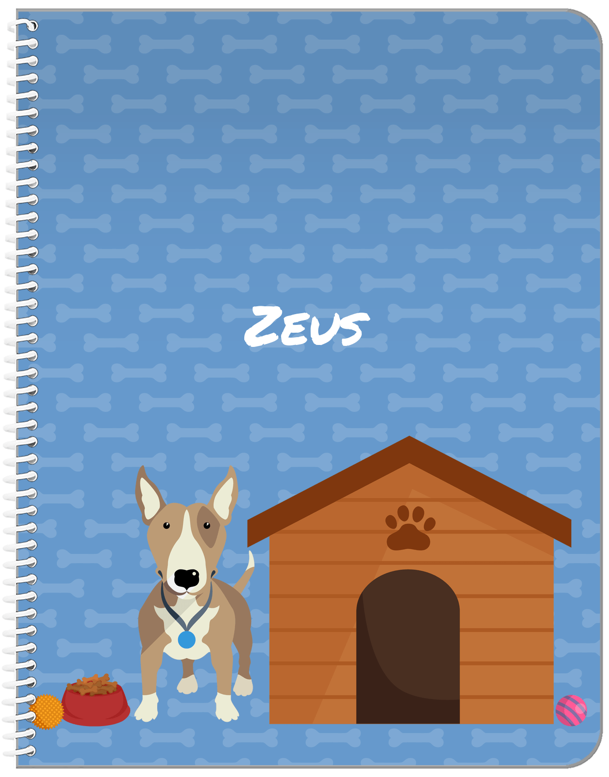 Personalized Dogs Notebook XVI - Blue Background - Bull Terrier - Front View