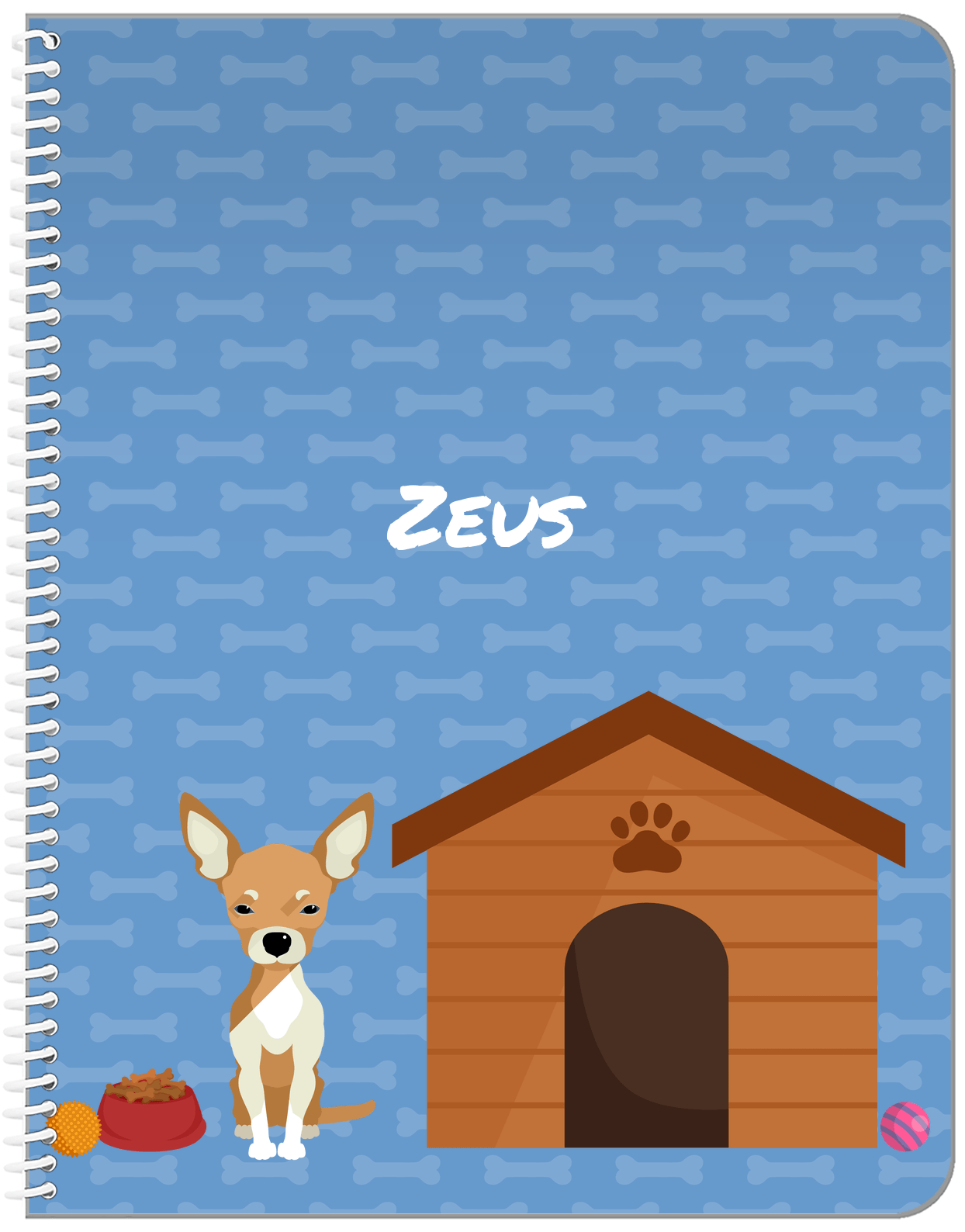 Personalized Dogs Notebook XVI - Blue Background - Chihuahua - Front View