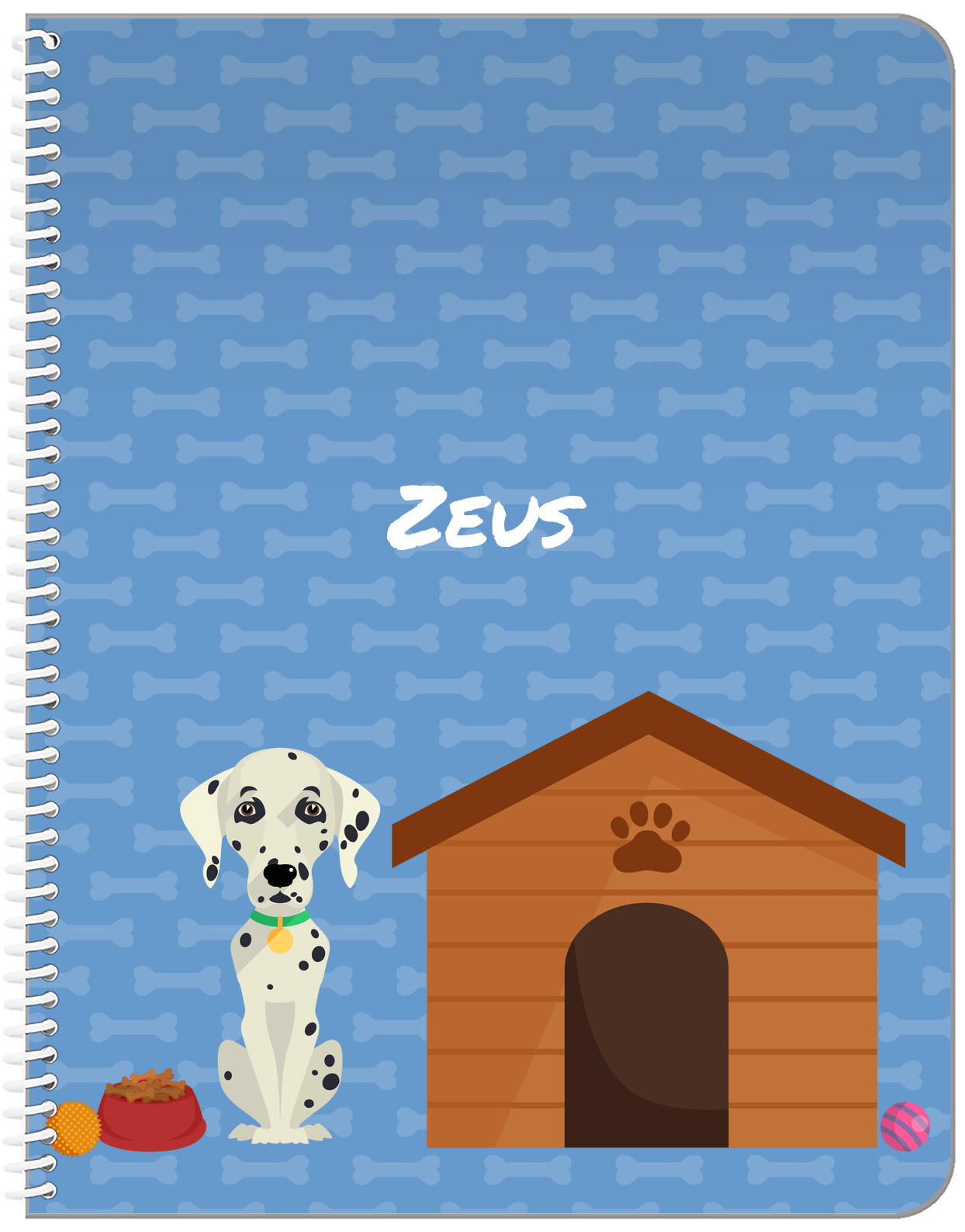 Personalized Dogs Notebook XVI - Blue Background - Dalmatian - Front View