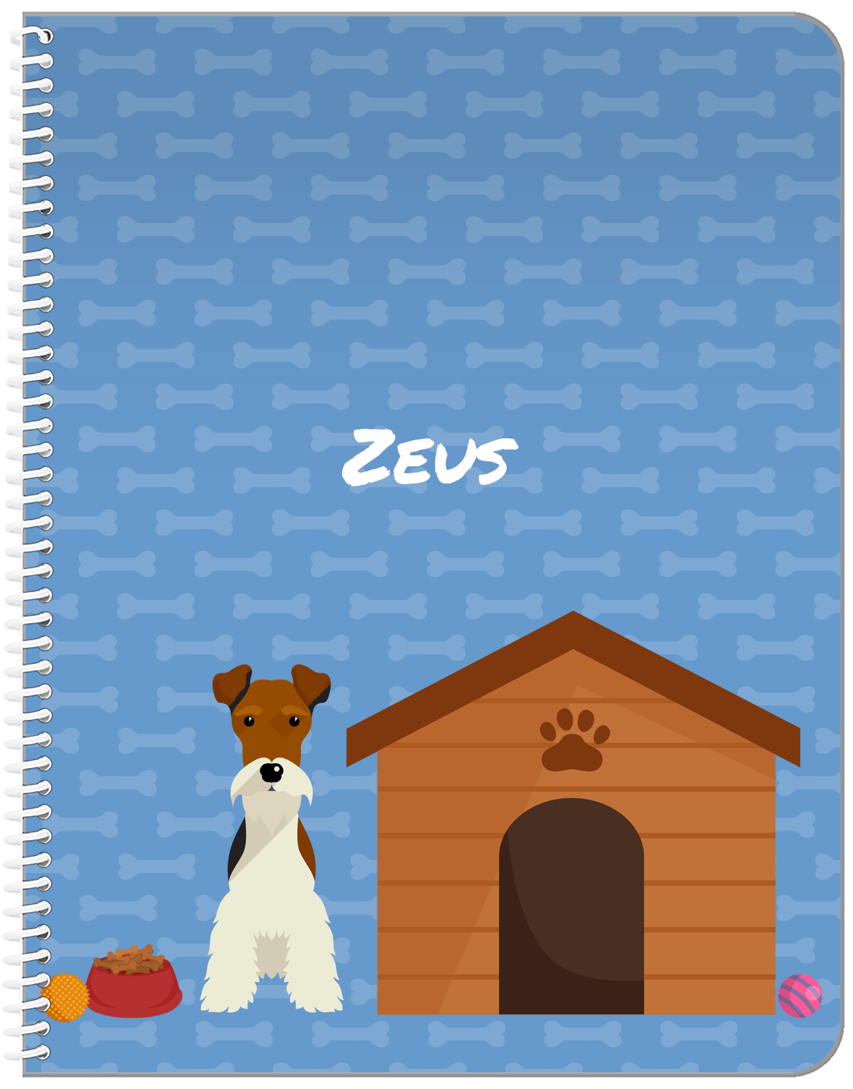 Personalized Dogs Notebook XVI - Blue Background - Fox Terrier - Front View